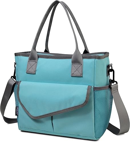 VASCHY Bolsa de almuerzo para mujer, lonchera aislada a la moda, bolsa de mano para el trabajo, oficina, con correa para el hombro, turquesa