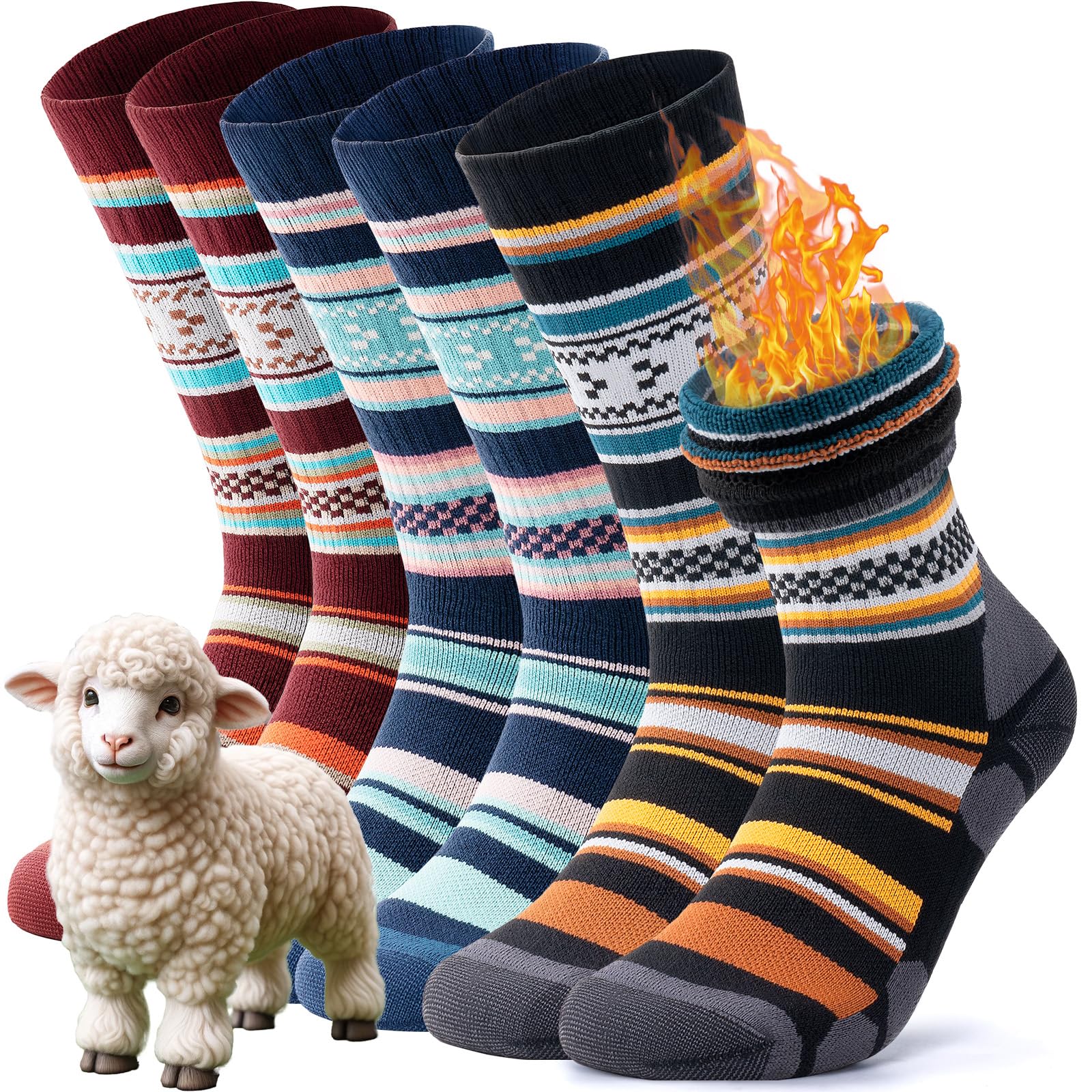 Benirap Merino Socken Wandersocken, Professionell Thermosocken Wintersocken, Outdoor AntiBlasen Trekkingsocken Arbeitssocken Warme Wollsocken skisocken für Herren Damen 3 Paar