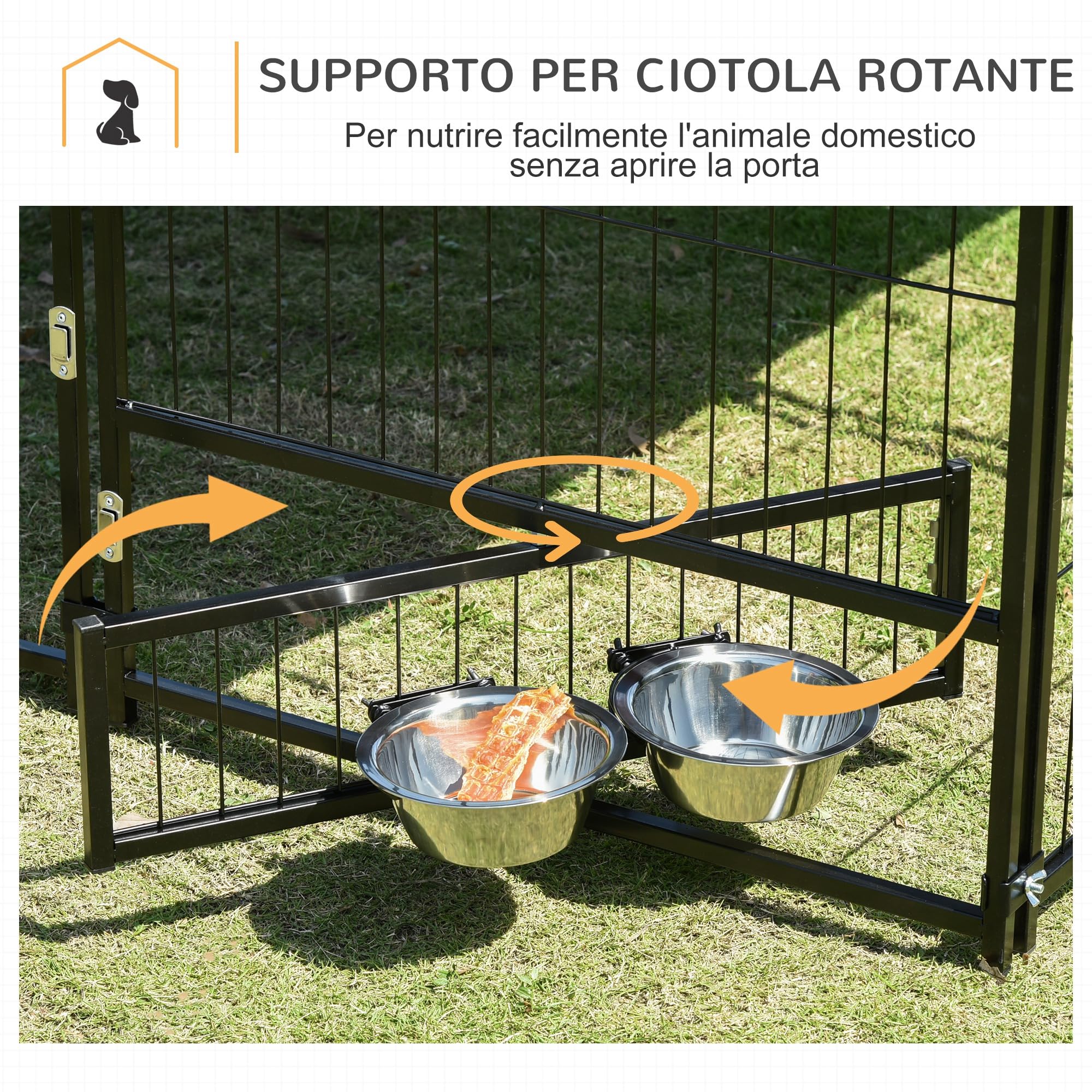 Recinto Per Cani PawHut 141x141x153cm - Gabbia Esterna Con Copertura Oxford E Ciotole Girevoli - Foto 12