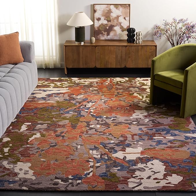 SAFAVIEH Area Rug 8x10 - Blossom Collection - Large - Rust & Ivory, Handmade Wool, Floral Design, Ideal for Living Room, Bedroom, Office, Dining Space (BLM460P)