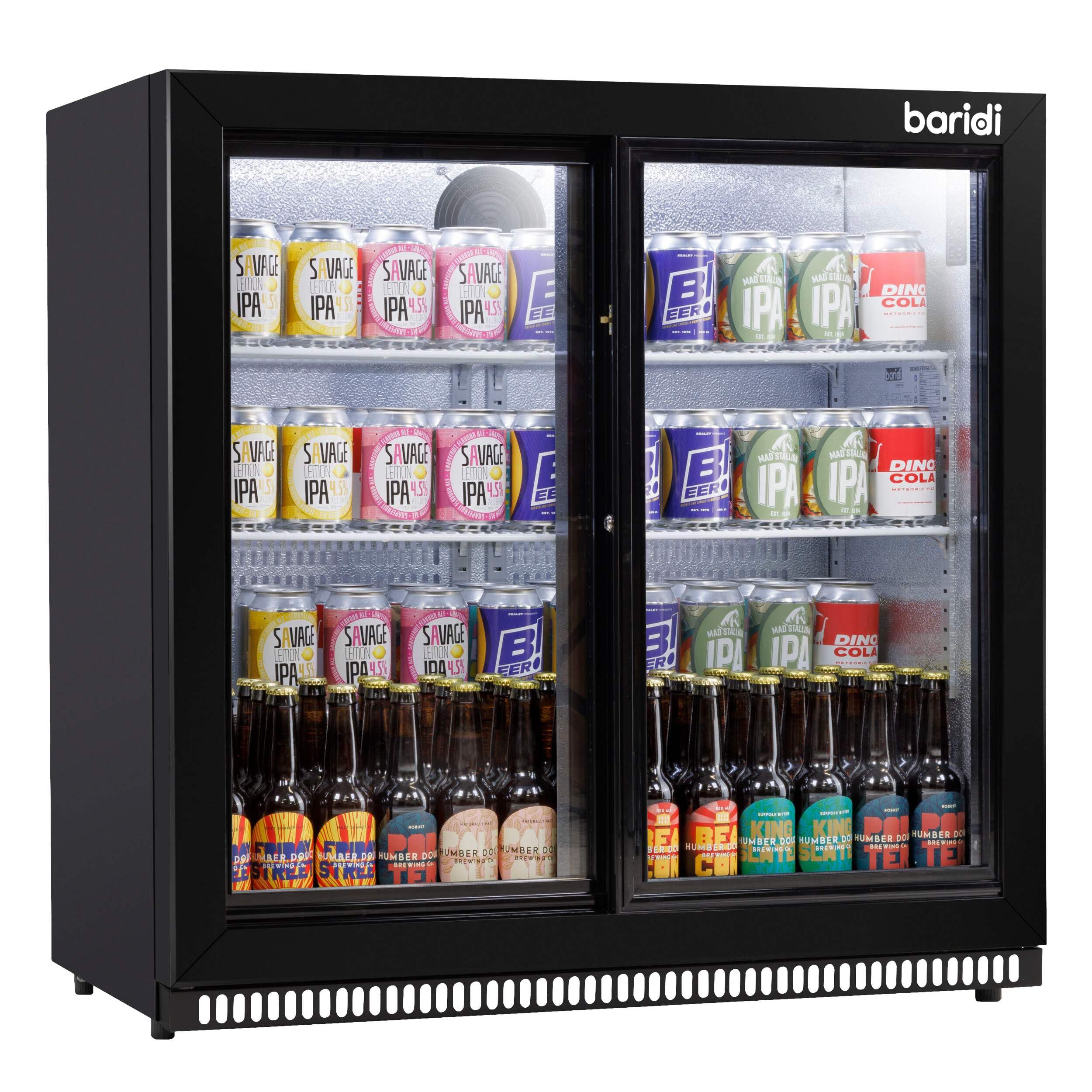 Baridi Back Bar Drinks Fridge/Cooler with Double Glazed Glass Sliding Door & Security Lock for Commercial & Domestic Settings 190L, Black - DH273