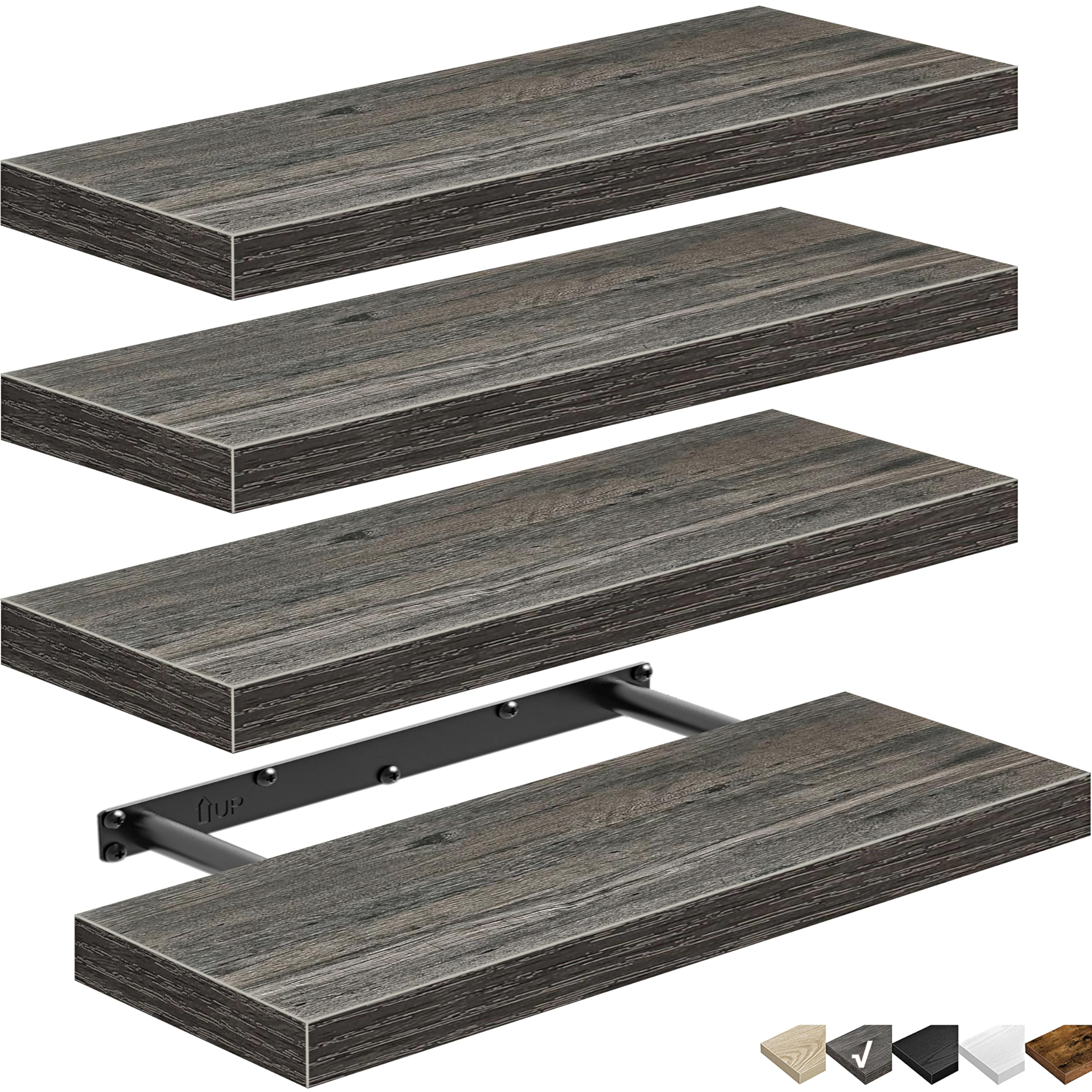 QEEIG Floating Shelves for Wall Small Shelf (Grey, Set of 4, 15.7" x 6.7")