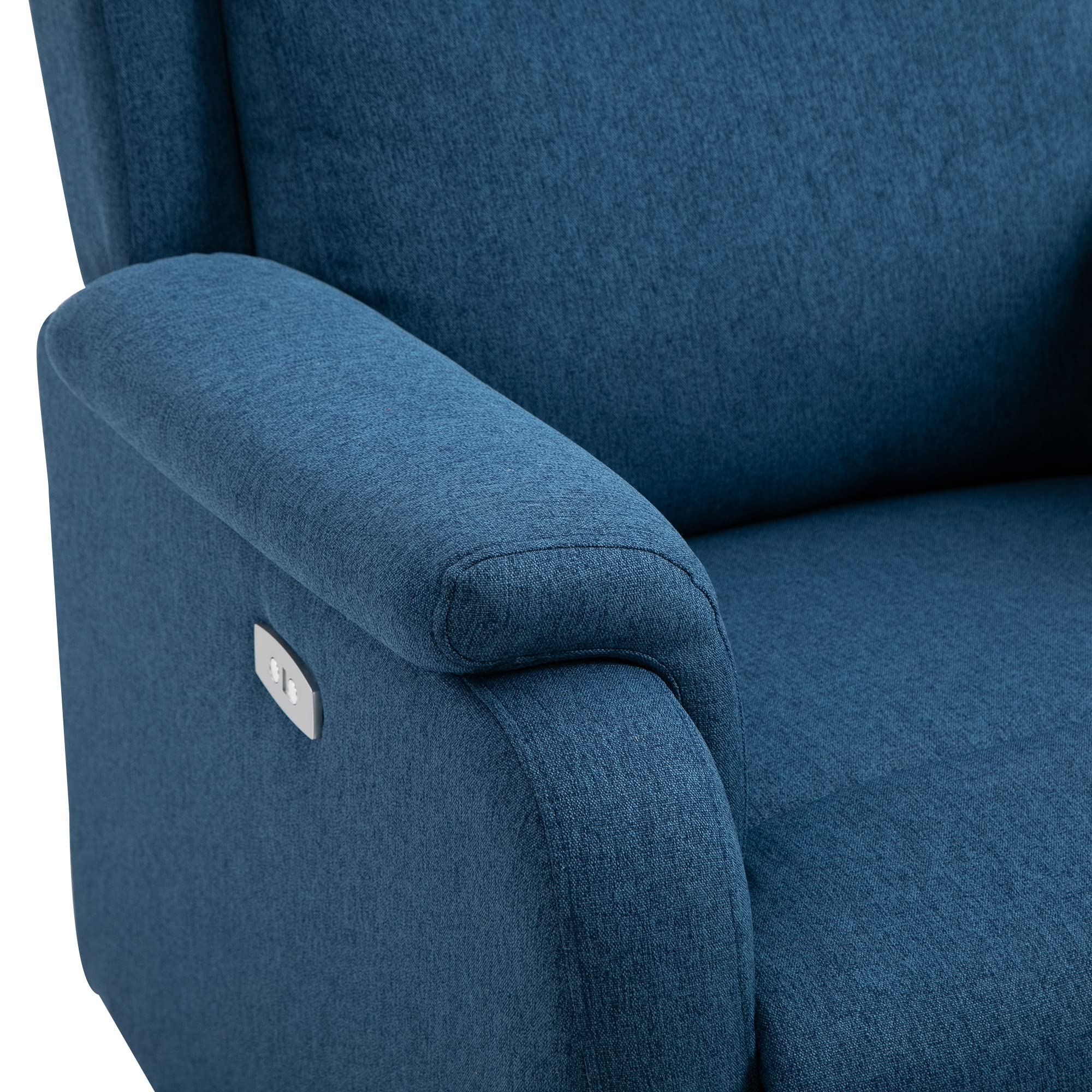 HOMCOM Poltrona Relax Elettrica con Poggiapiedi e Presa USB, Poltrona Reclinabile Elettrica 160° in Tessuto effetto Lino, Legno di Pioppo per Soggiorno, Salotto e Camera da Letto, Blu