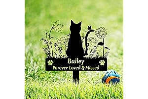 Custom Cat Name Memorial Grave Stake Marker, Personalized Floral Cat Memorial Grave Marker