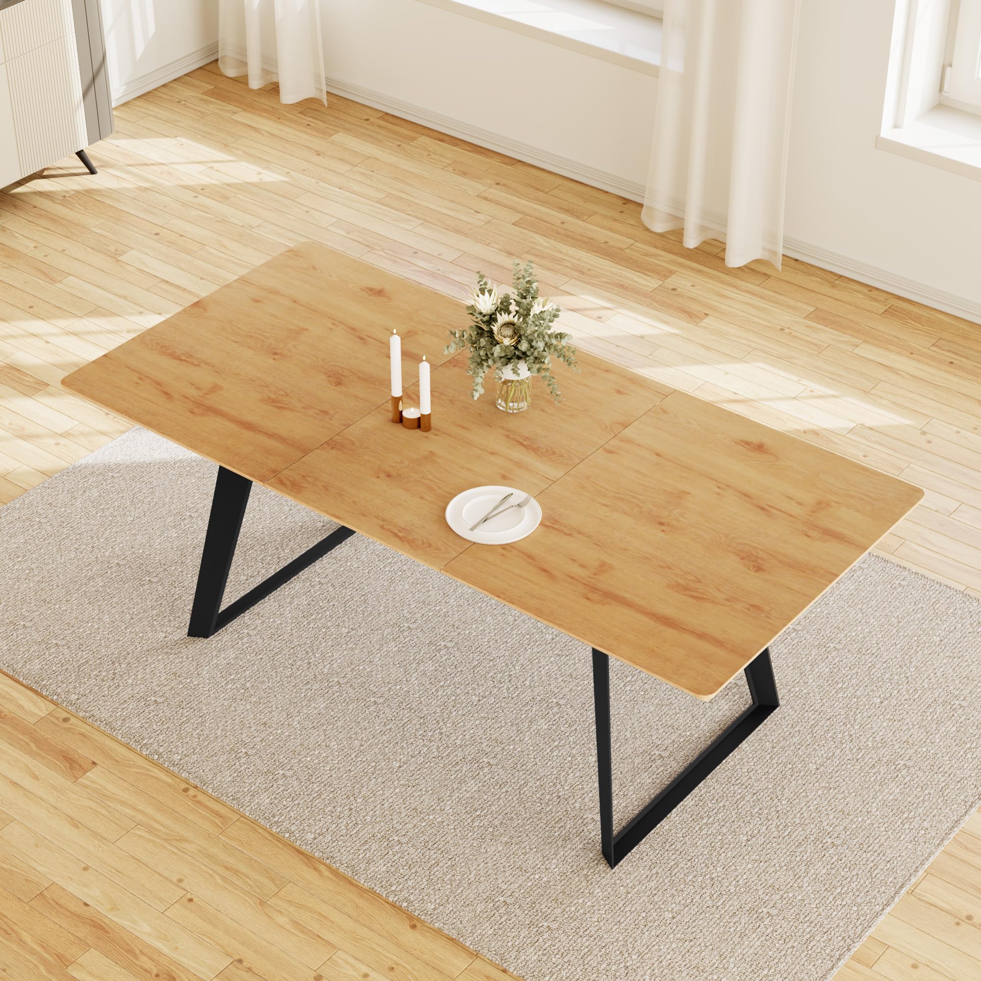 HIPIHOM Juego de mesa de comedor extensible de 130 a 170 cm, tablero de fibra de densidad media y estructura de metal, para 4 – 6 (1 mesa de comedor)