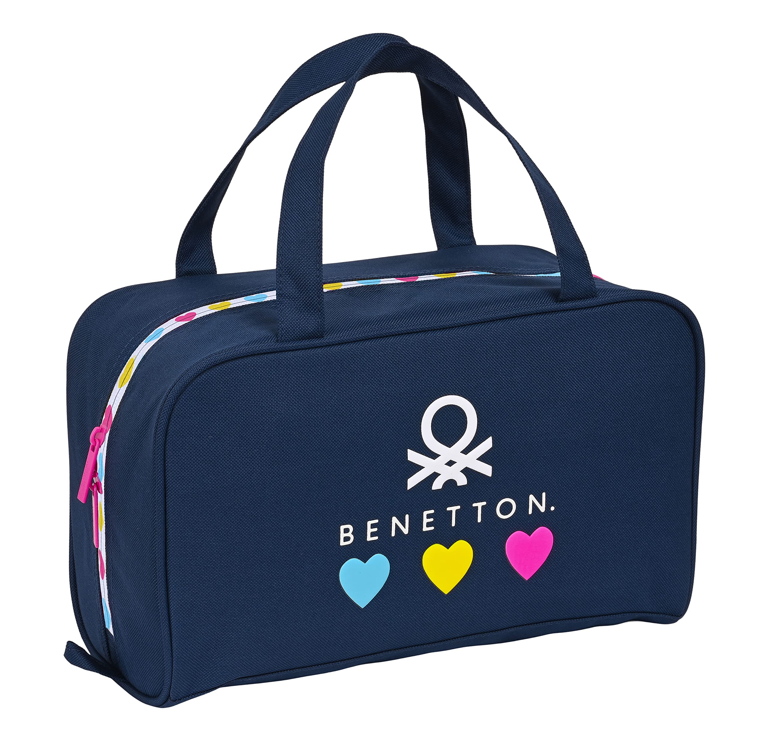 Safta Benetton Love - Neceser Rectangular con Asa, Neceser Infantil, Adaptable a Carro, Ideal para Niños de 5 a 14 Años, Cómodo y Versátil, Calidad y Resistencia, 31x14x19 cm, Color Azul Marino