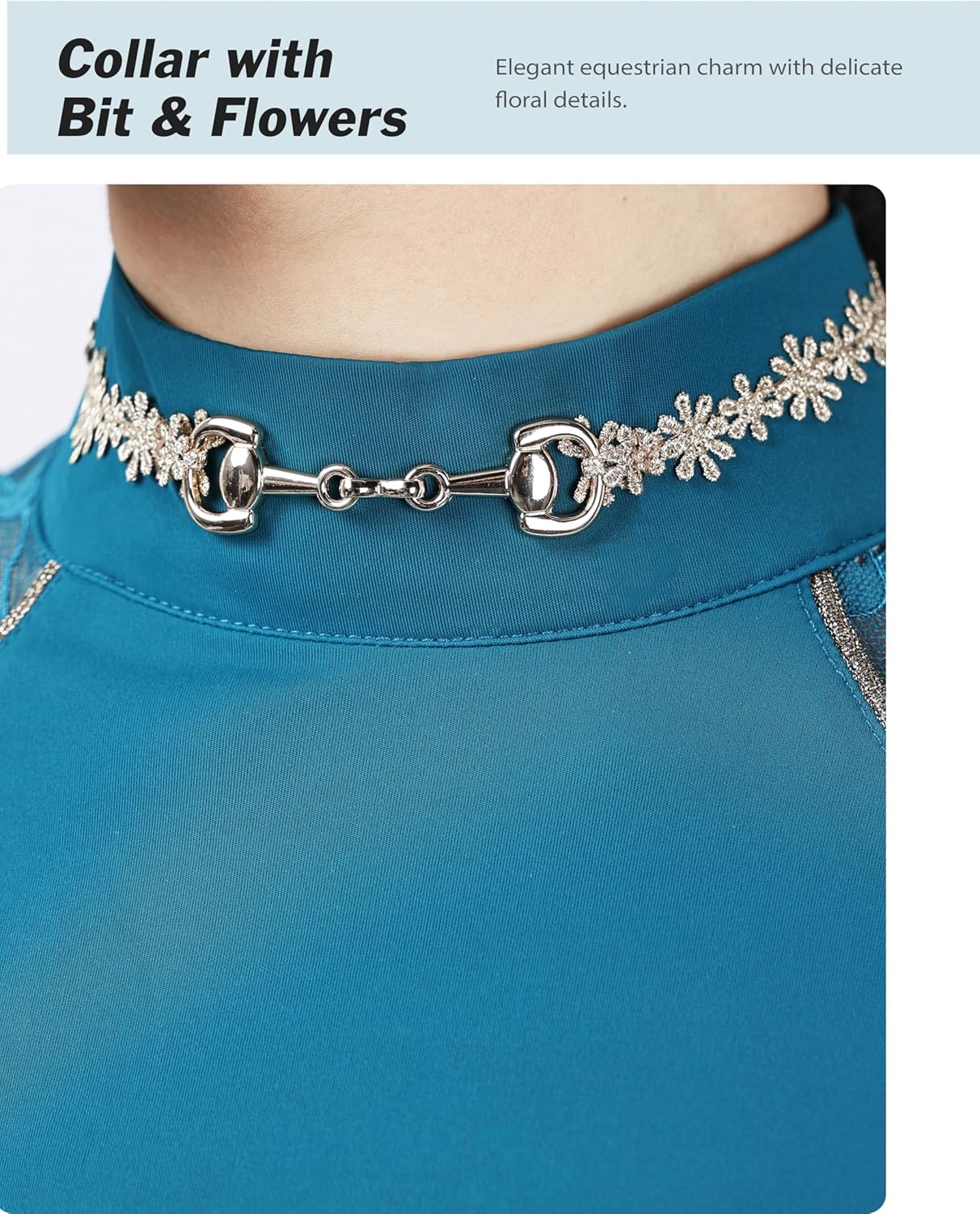 Harrison Howard Women's Slim Fit Show Shirt with Lace Sleeves and Iconic Bit Breathable Comfortable Rider Top - Image 3