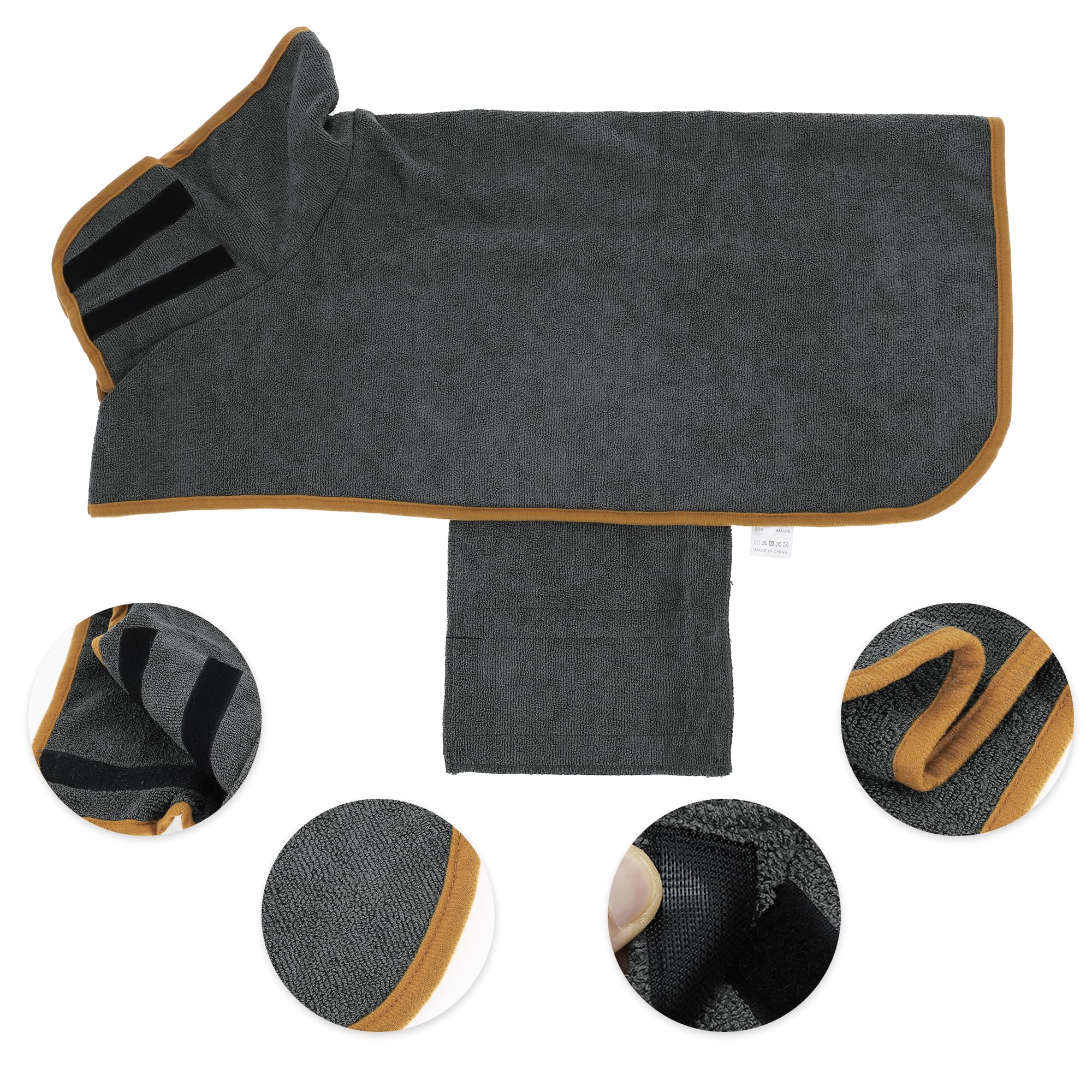 CAPASTEC Accappatoio per Cani, Asciugamano per Animali con Nastri Magici, Morbido Asciugamano per Cani, XL, Grigio