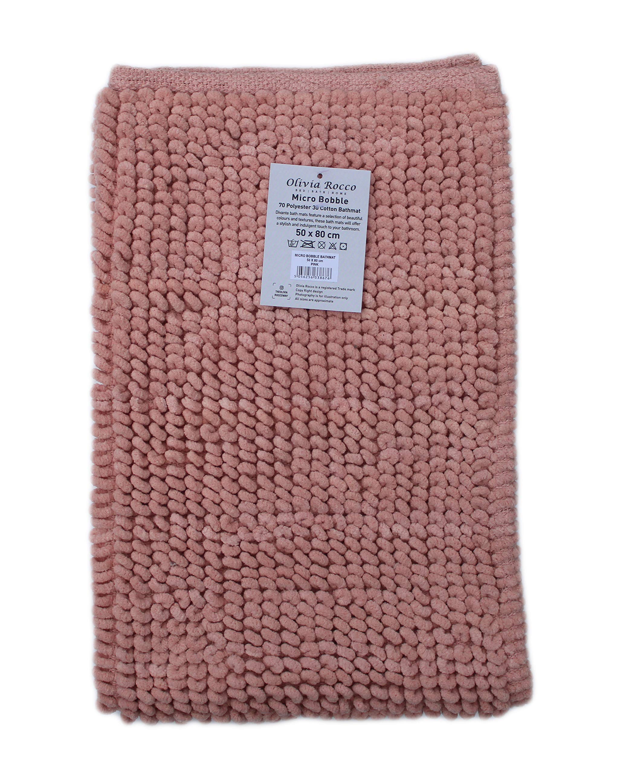 Looms & Leaves Pink Super Soft 100% Microfiber Polyester Non-Slip Bobble Bathroom Mats (Pink)