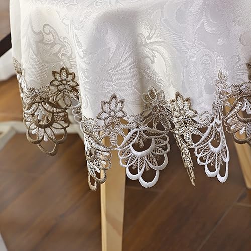 Miniatura 2 de Mantel de bordado de encaje redondo de jacquard beige pequeño para mesa auxiliar de cocina, comedor, 48 pulgadas