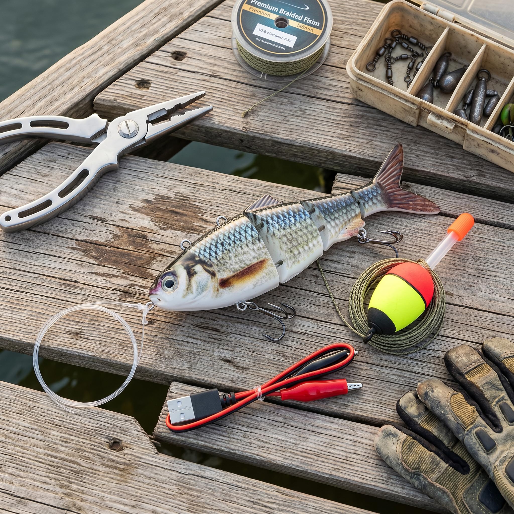 Esca da Nuoto Robotica, Esca da Nuoto Robotica Esca da Pesca Elettrica Ricaricabile Multi Snodo con Luce LED Verde Accessori Per Prestazioni