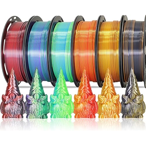 MIKA3D 6 Spools Bicolor Dual Color 1.75mm 3D Printer Filament Bundle, 3D Printing Silk PLA, Silk Red-Gold/Red-Black/Black-Orange/Gold-Copper/Lime Green-Blue/Green-Purple, 3D Silk PLA 250g X 6 Spools