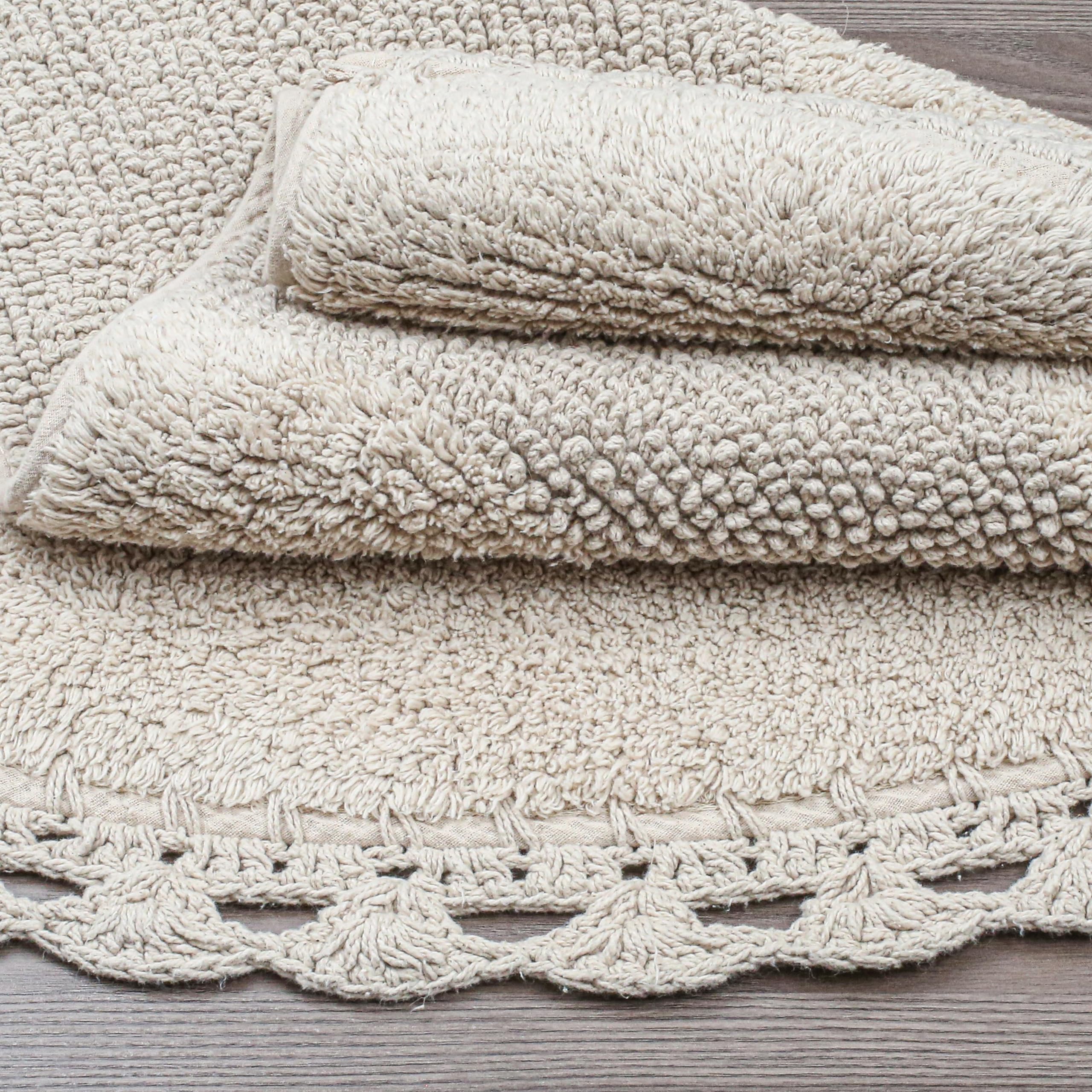 Savi Home Half Circle Bohemian Bathroom Rug with Handwoven Chrochet Border, Beautifully Handcrafted 100% Cotton Mat - 22x42, Round Boho Bedroom Rug, Boho Bathroom Décor, Machine Washable - Linen