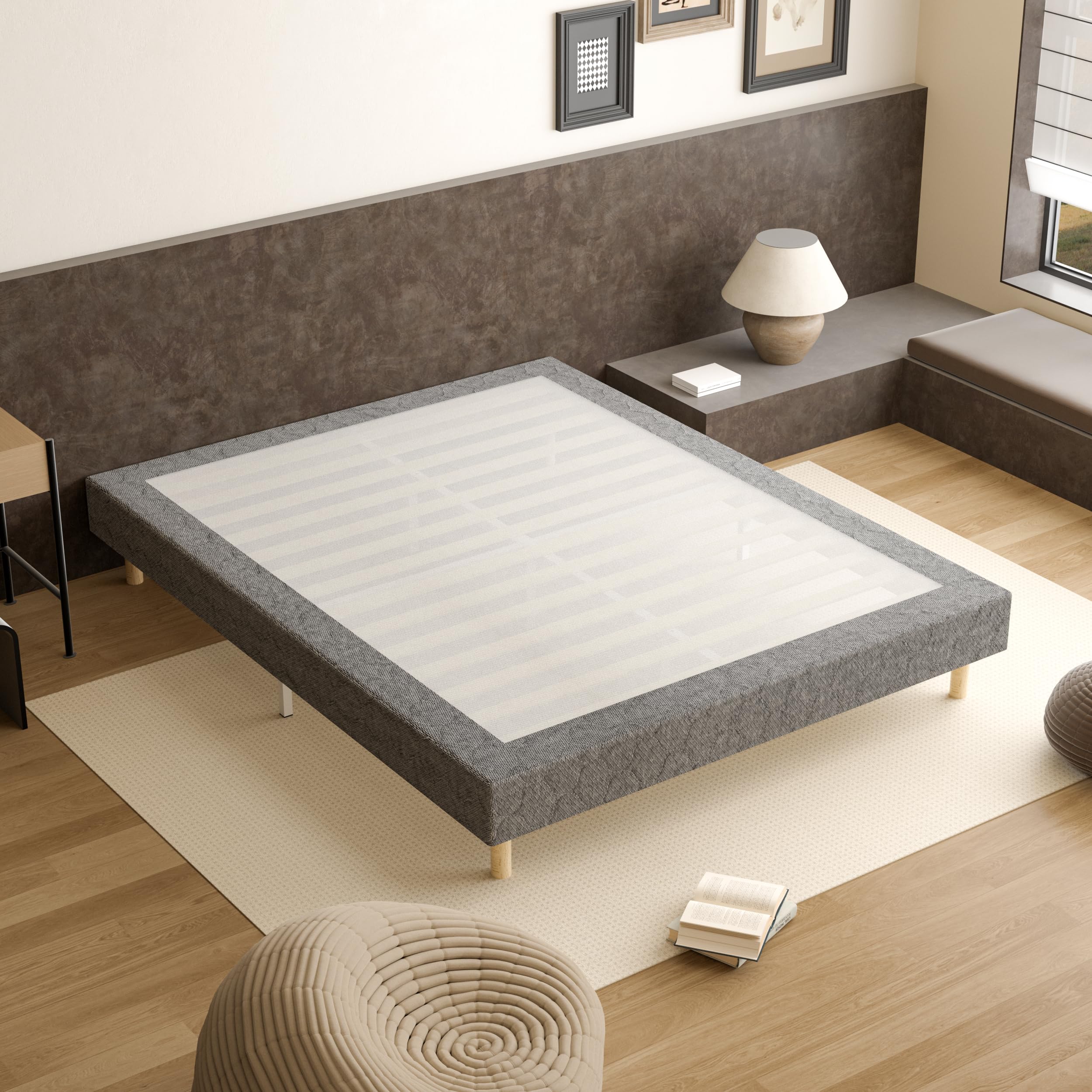 TEENO Sommier 160x200 | Lit 160 x 200 avec Sommier | Sommier Tapissier | 2x14 Lattes avec 9 Pieds | Hauteur du Cadre de Lit 29 cm | Espace de Couchage Spacieux et Confortable pour Toute la Famille