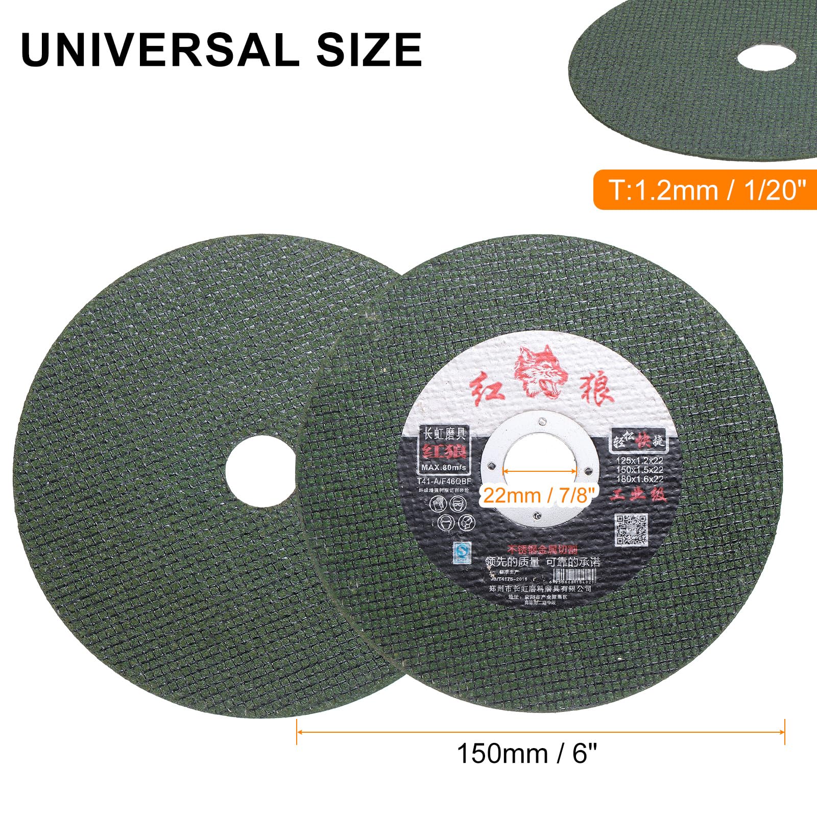 QUARKZMAN 25 Pcs De Discos De Corte Ultra Delgados 6" X 1/20" X 7/8" Discos De Corte Para Herramienta Rotativa Para Metal General Para Acero Inoxidable Hierro Fundido Verde