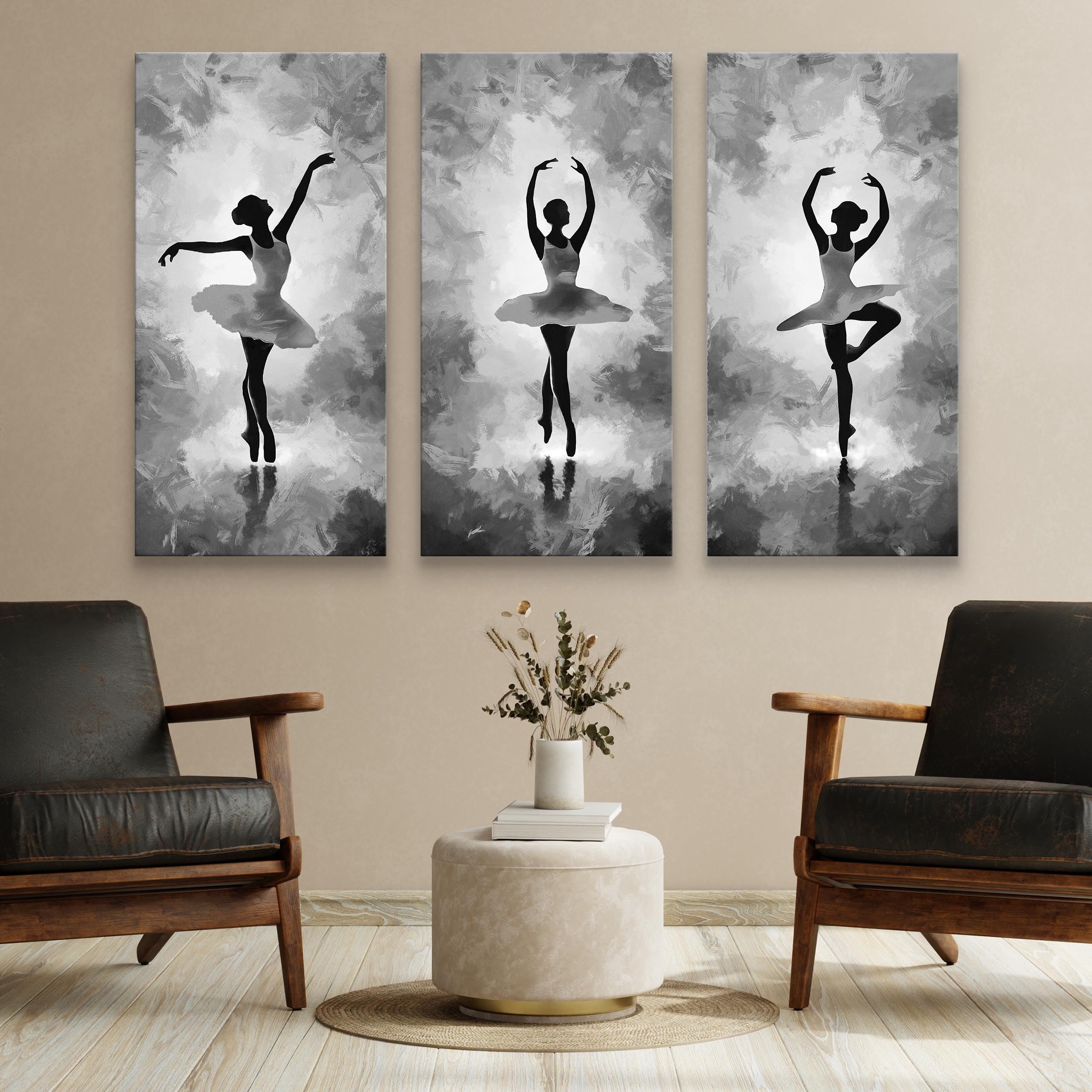 Muralo - Set di quadri da parete – Set di immagini su tela pronta da appendere, per soggiorno, camera da letto, decorazione moderna da parete, ballerina, donna, danza, 3 immagini 40 x 80 cm