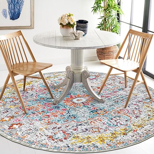 Miniatura 7 de Alfombra redonda bohemia de 4 pies, vintage, envejecida, floral, lavable, pequeña, redonda, para entrada, antideslizante, para interiores, para