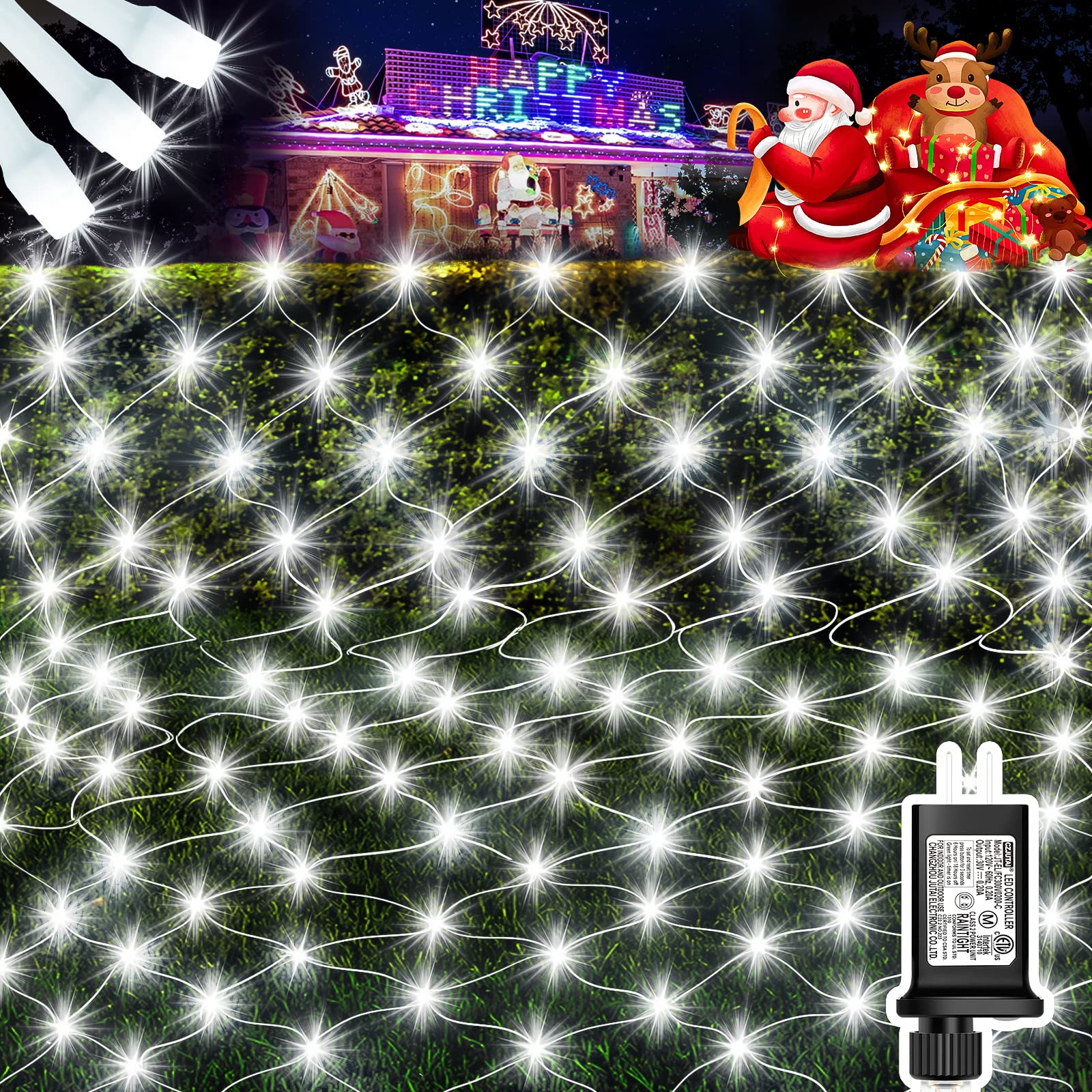 12ft x 5ft Christmas Net Lights, 360 LED Net Lights with 8 Modes ...