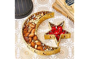 2 Pcs Eid Mubarak Moon Star Dinner Plate Tray Ramadan Serving Tray...
