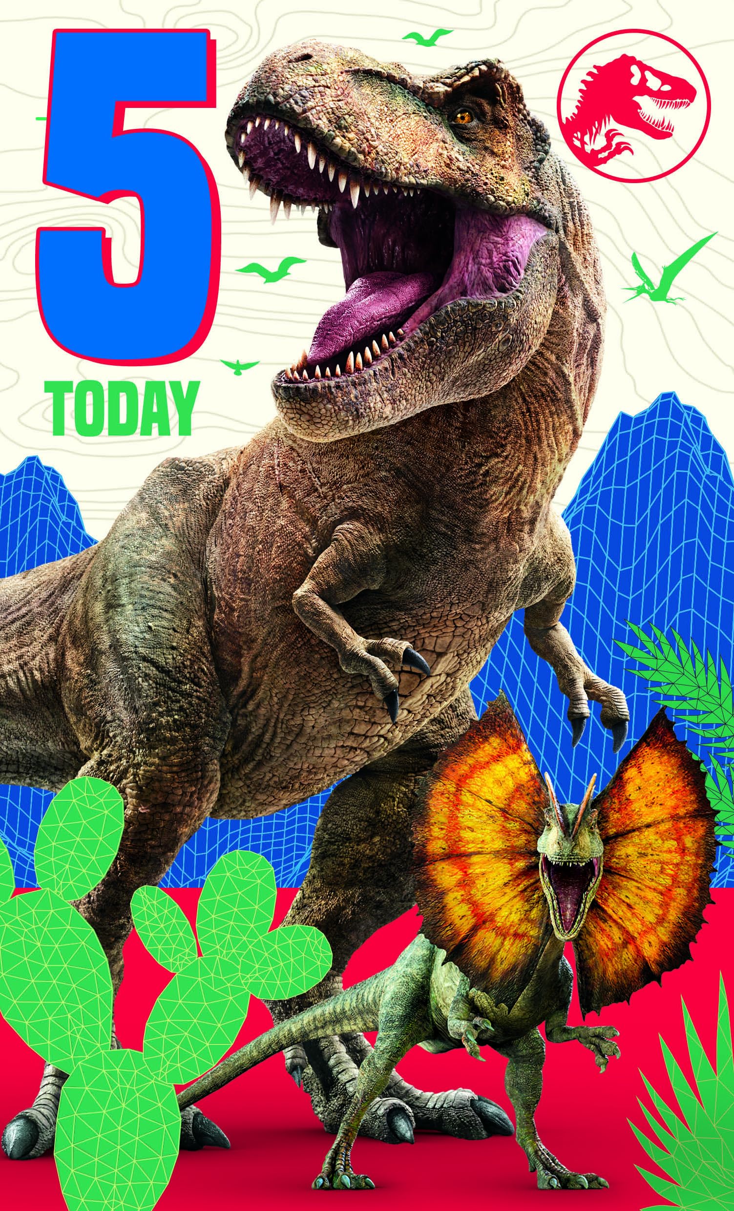 Jurassic World Birthday Card, Dinosaur Design, Age 5