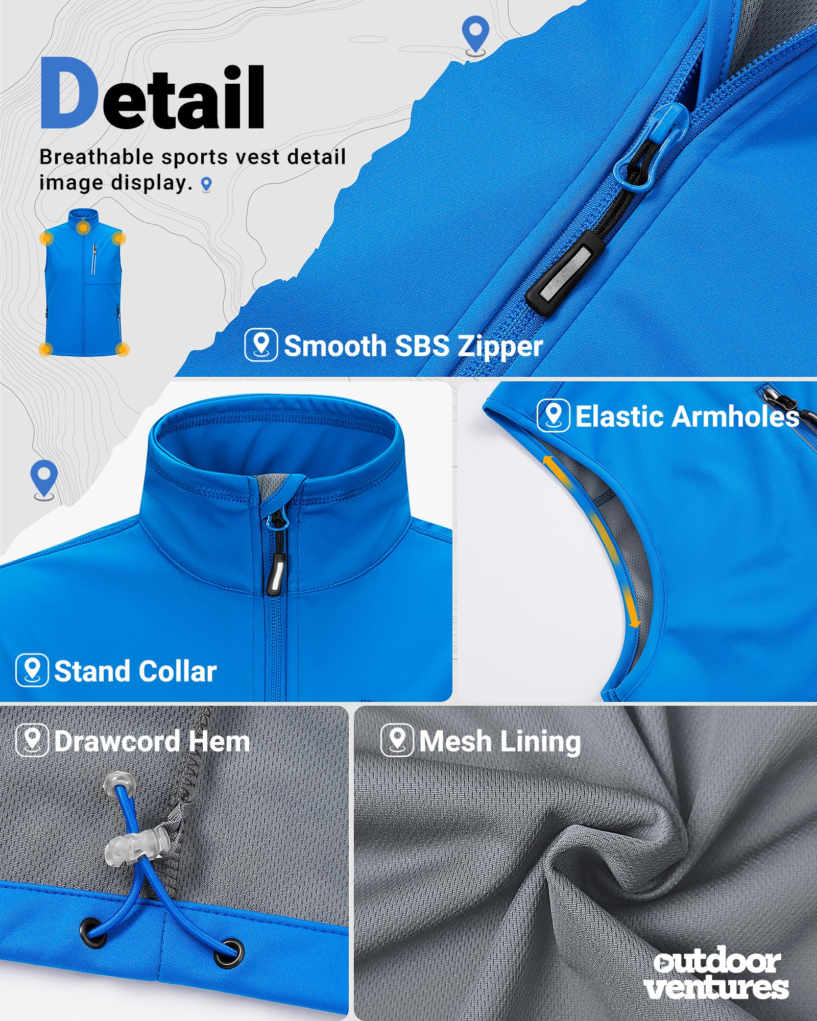 Outdoor Ventures Gilet softshell da ciclismo da uomo, impermeabile, antivento, senza maniche, con cerniera, traspirante,
