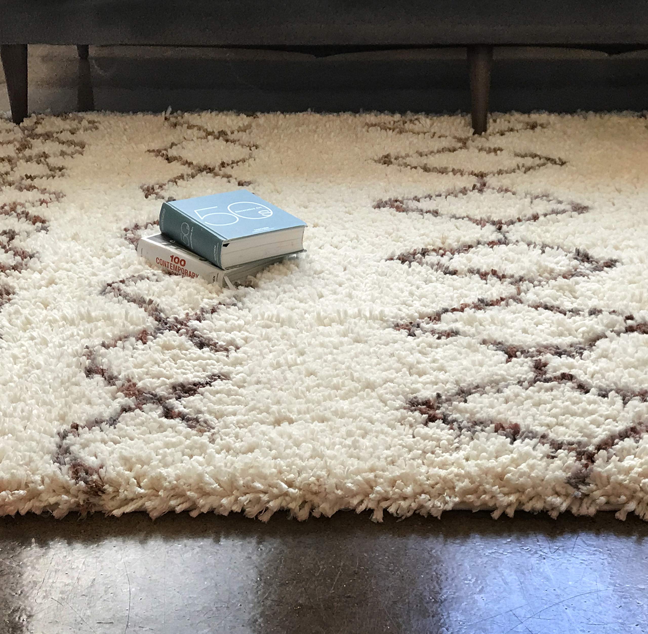 Well Woven Nomad Parley Modern Moroccan Trellis Natural Soft Fluffly Shag Area Rug 3'11" x 5'3"