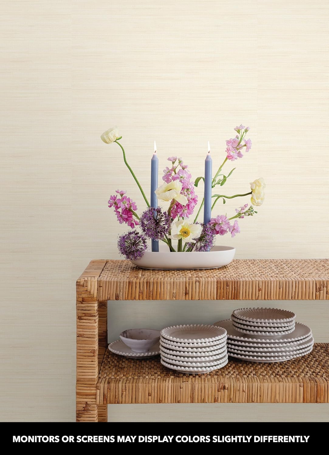 nuwallpaper x society social cream cashmere classic faux grasscloth peel & stick wallpaper, sss6013 cream wallpaper