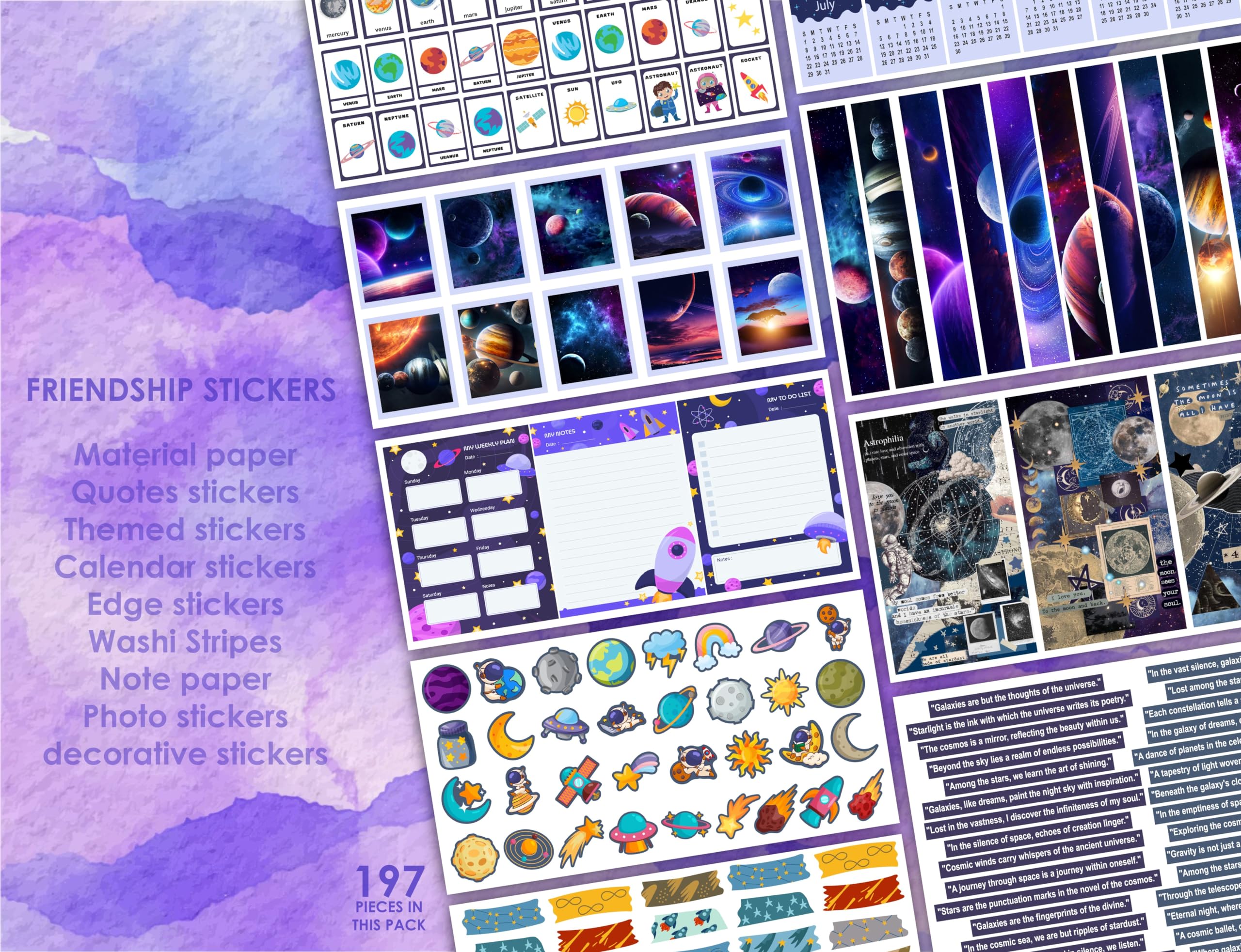 ISEE 360 Space Theme Scrapbook Stickers for Journal Supplies kit Journal Planner DIY Craft Paper Decoration Stickers (Space Color)