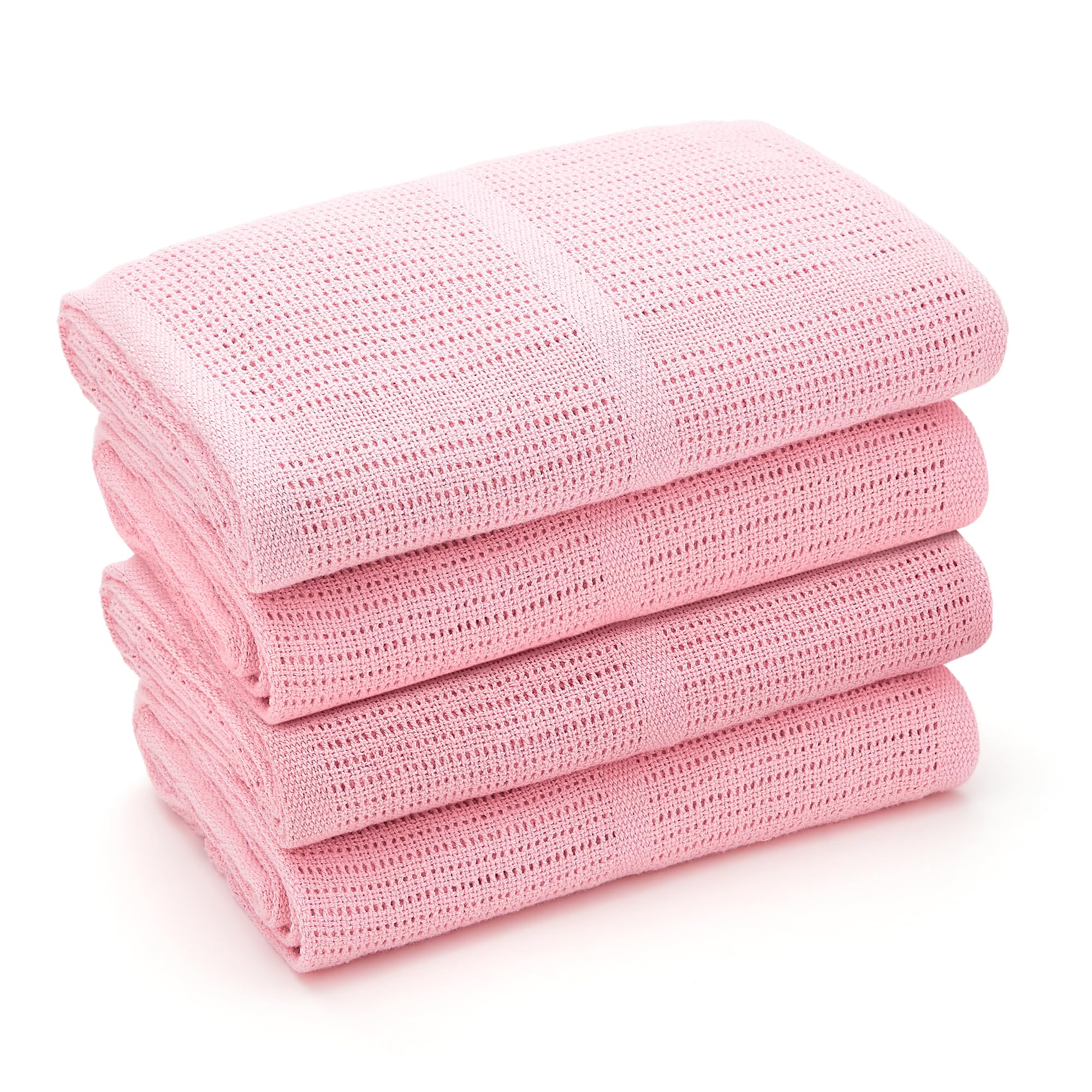 Bloomsbury MillCellular Blankets Baby - Soft Organic Cotton Baby Blanket - Pack of 4 - Ideal Value Pack for Early Years Nurseries - Ideal for Travel, Car Seat, Pram, Moses Basket - Pink 75x95cm