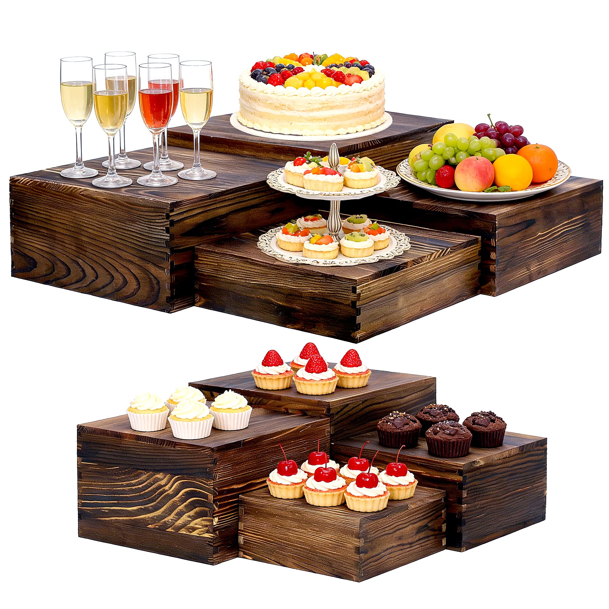 8 Pack Wooden Buffet Risers Rustic Wood Cupcake Stand Catering Supplies Buffet Display with Mini Signs Food Risers for Buffet Table Dessert Display Stand for Home Decor Party Wedding Birthday