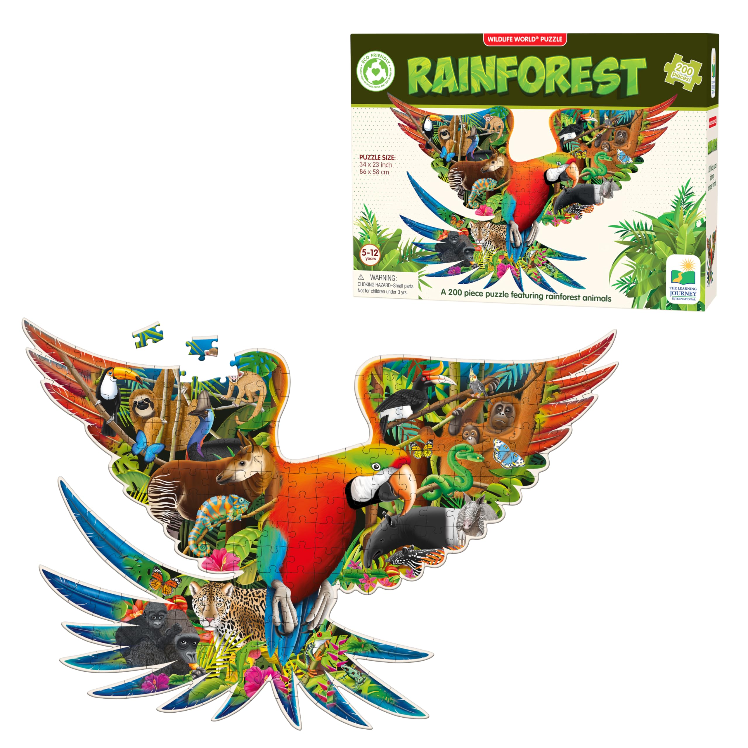 The Learning Journey Wildlife World Rainforest 200 Piece Shaped Puzzle | Educational Jigsaw for Kids 5-12 | Fun for Girls & Boys | Award-Winning Educational Toys
