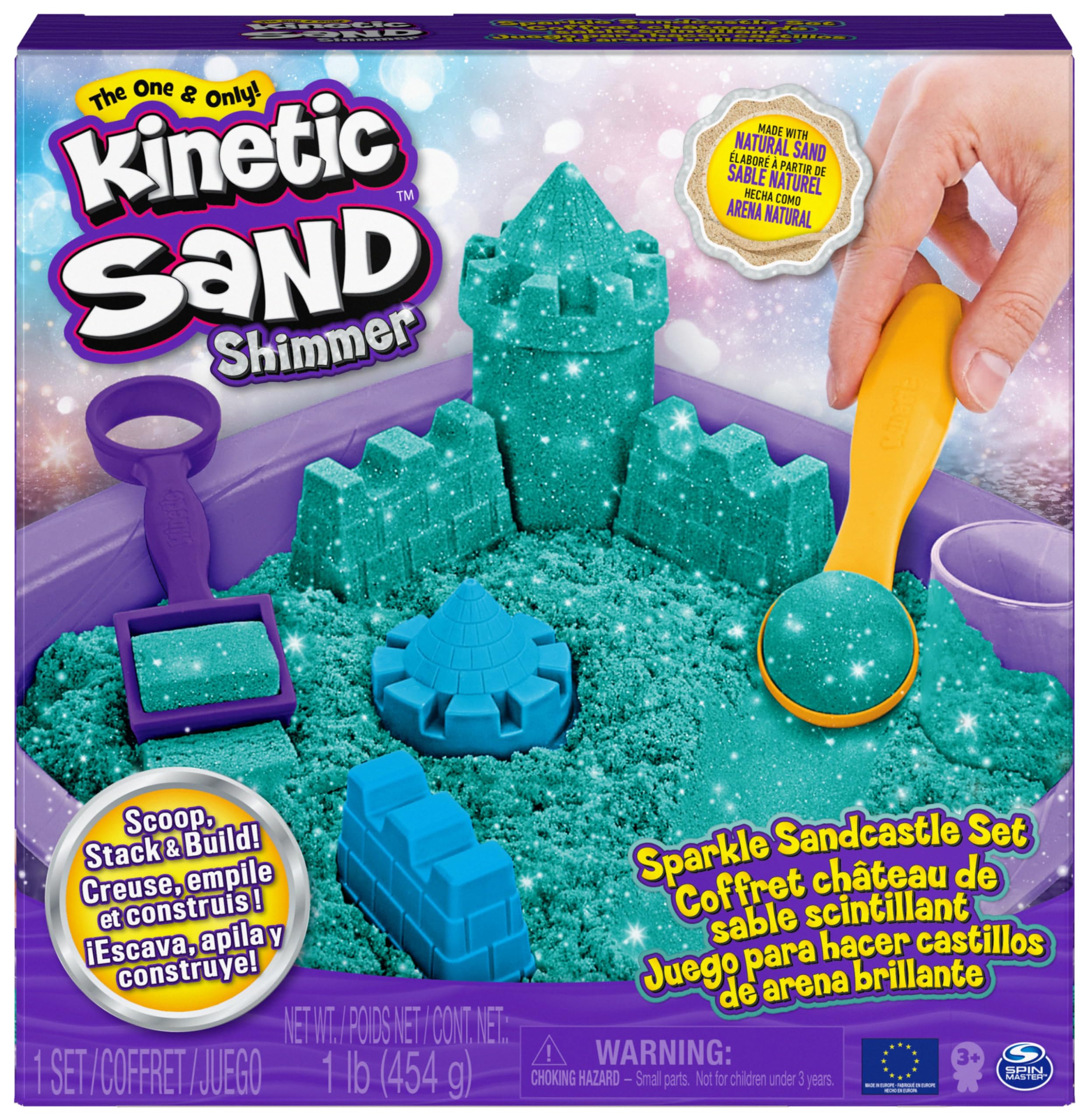 VBACALA Set Sabbia Magica Con 32 Accessori - Scatola Portatile, 3 Colori, Stampo Torta Lunare, Pompa, Per Bambini 3+ Anni, Regalo Creativo