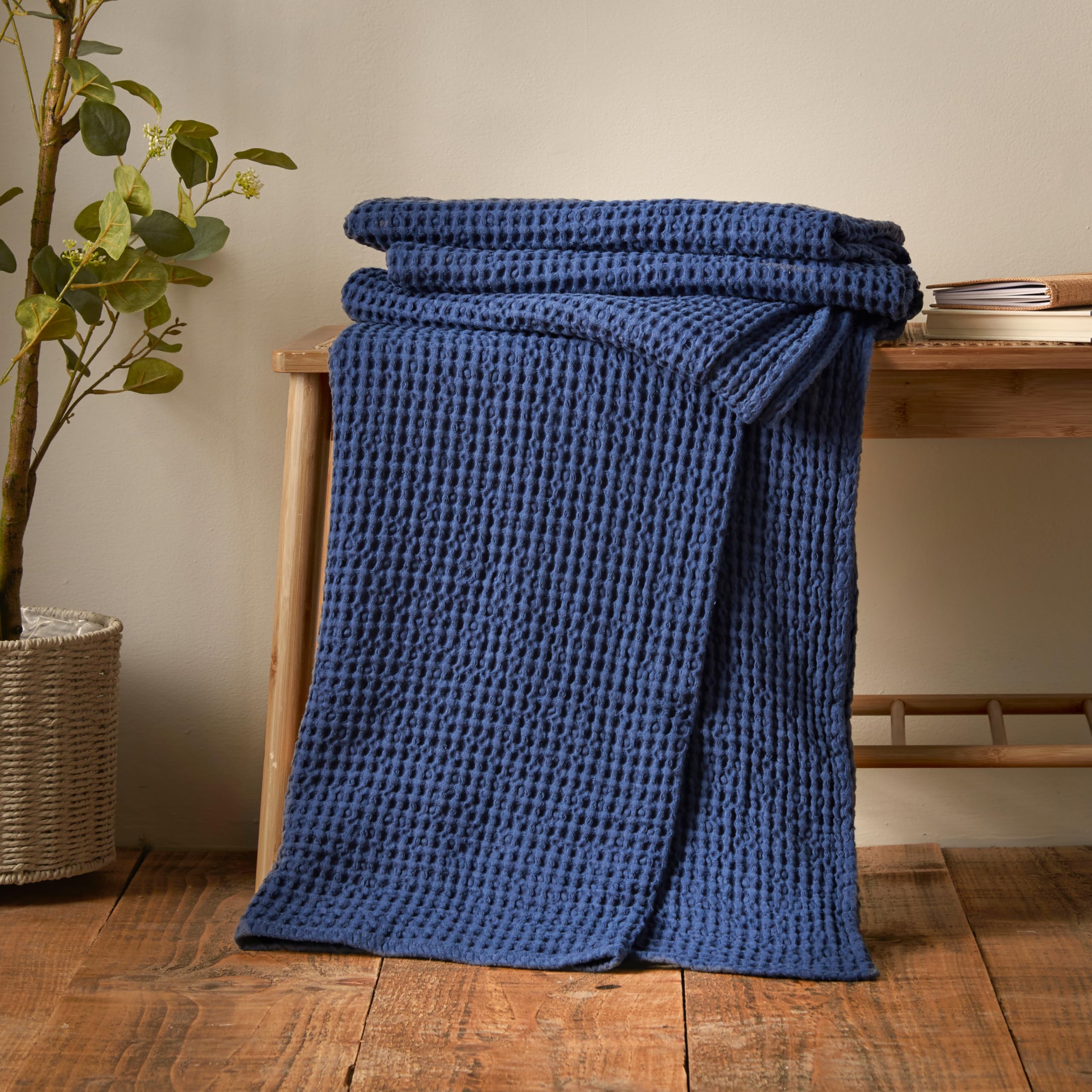 Pineapple Elephant Jaipur Chunky Waffle Cotton Blanket Throw Blue 150X200cm