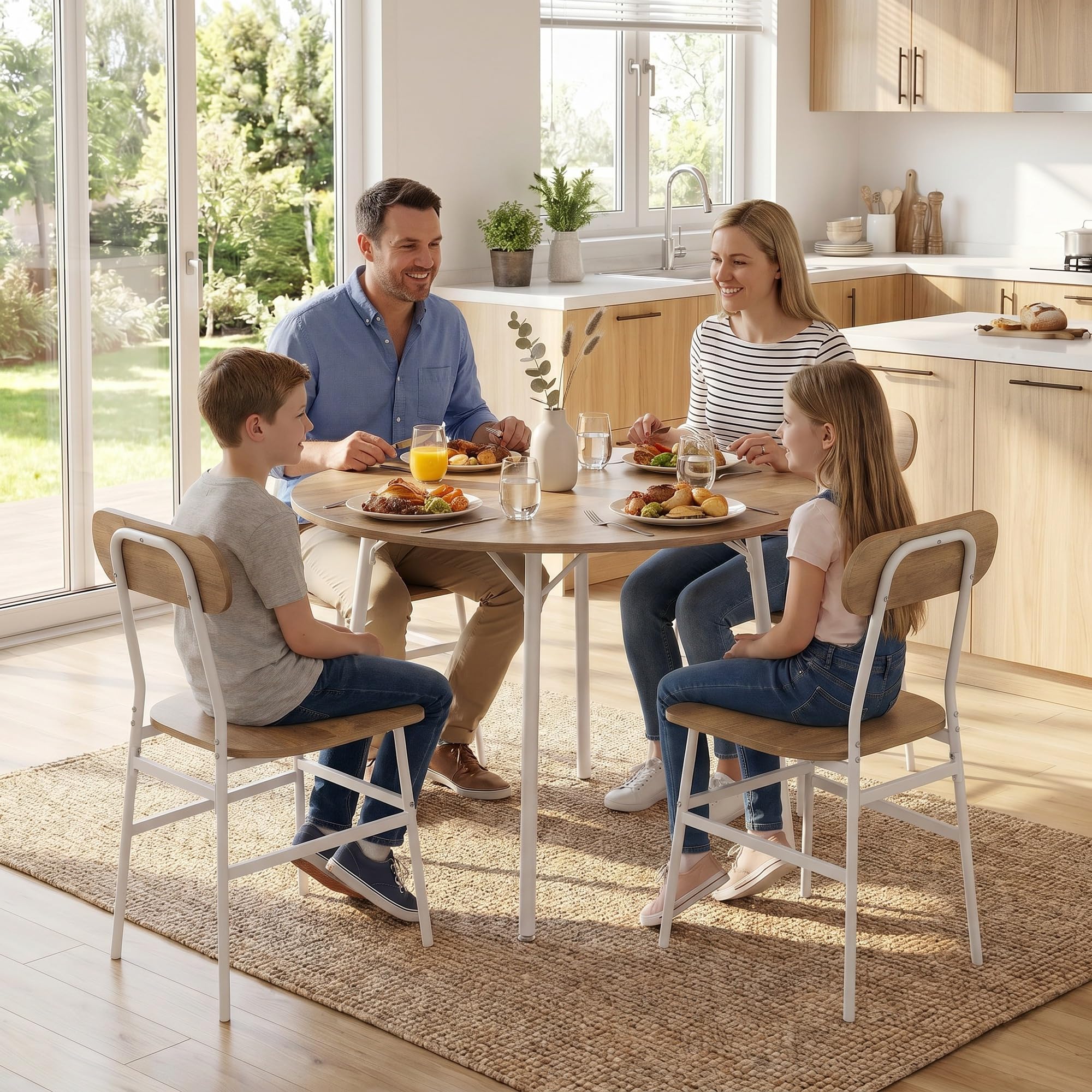 HOMCOM Table Salle à Manger avec 4 Chaises, Plateau Rond Ø 100 cm, Cadre Métal, Style Industriel