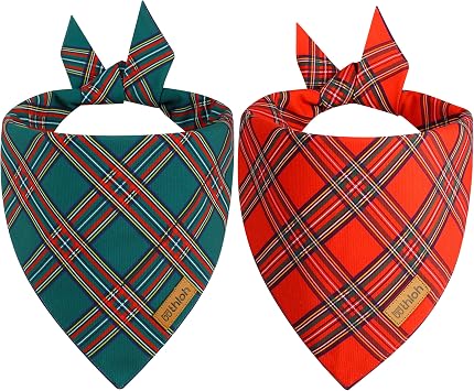 Christmas Dog Bandanas - 2 Pack Plaid Dog Bandana | Reversible Green and Red Pet Scarf for Boy & Girl | Premium Durable Fabric | Holiday Bandana for Large and Extra Large Dogs X-Large