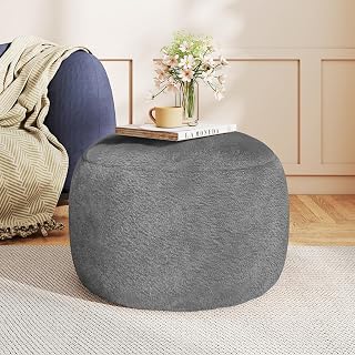 Gericco Grey Round Stuffed Pouf Ottoman Foot Rest - 20 Inch Modern Foam Filled Floor Seat for Living Room, Nursery, Dorm
