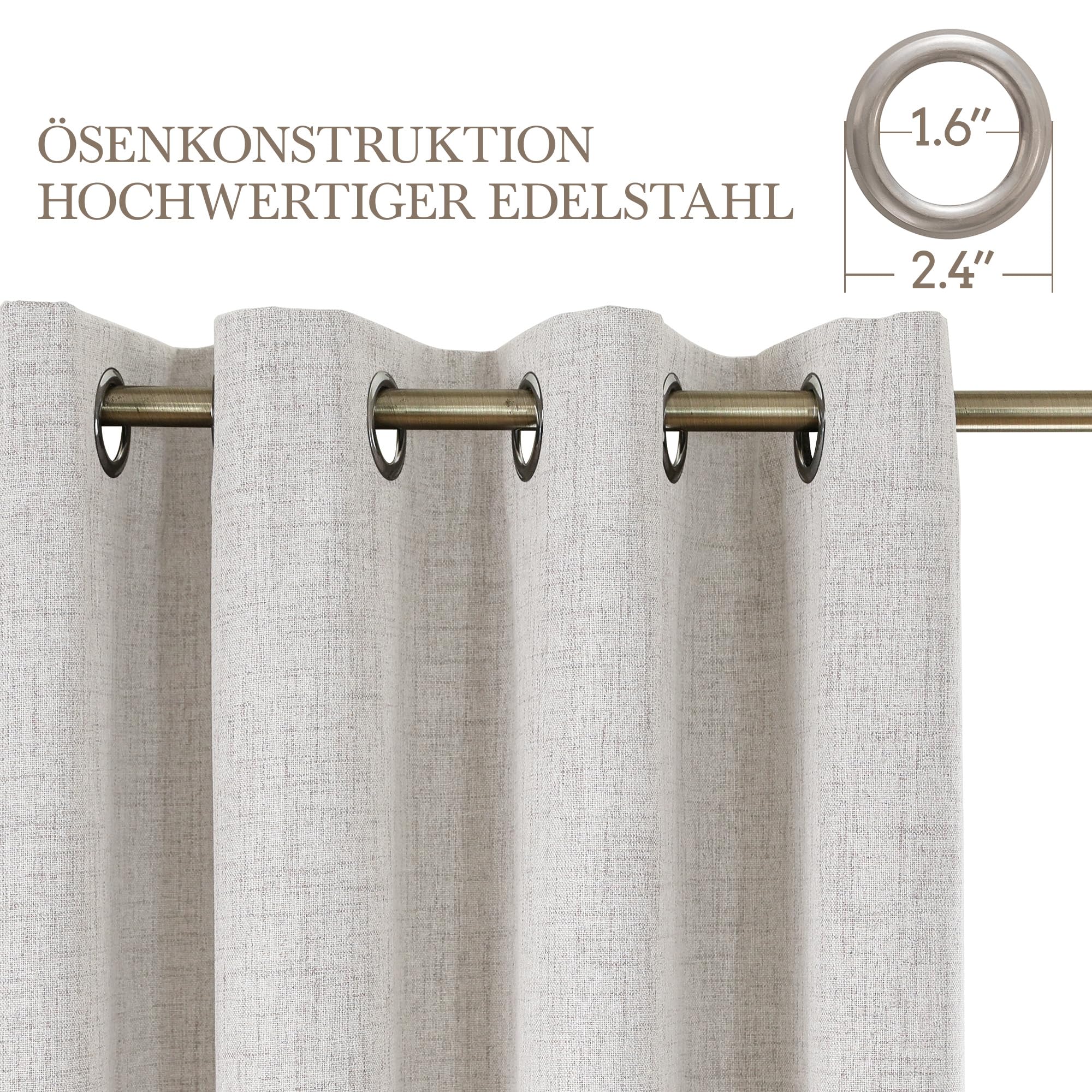 CUCRAF Vorhang 100% Blickdicht Leinen Gardinen mit Ösen Verdunklungsvorhänge Gardinen Weiß H245 x B140 cm 2er Set, Thermovorhang Kälteschutz Schallschutz Vorhang für Wohnzimmer Schlafzimmer