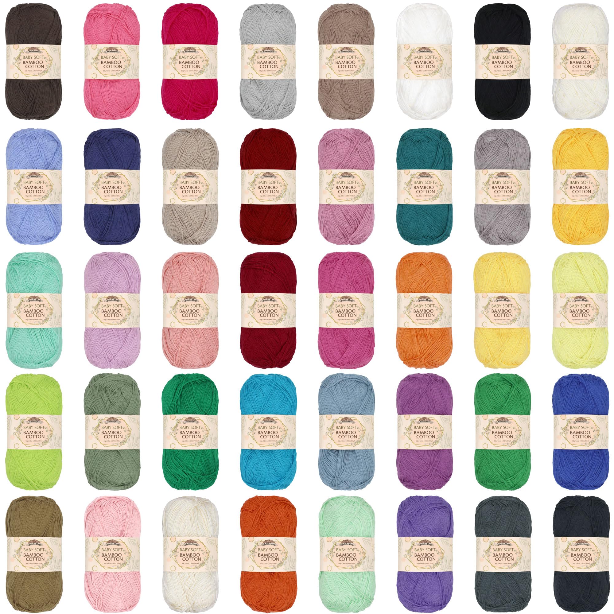 JubileeYarn Baby Soft Bamboo Cotton Yarn - 50g/Skein - Variety Pack - 12 Skeins