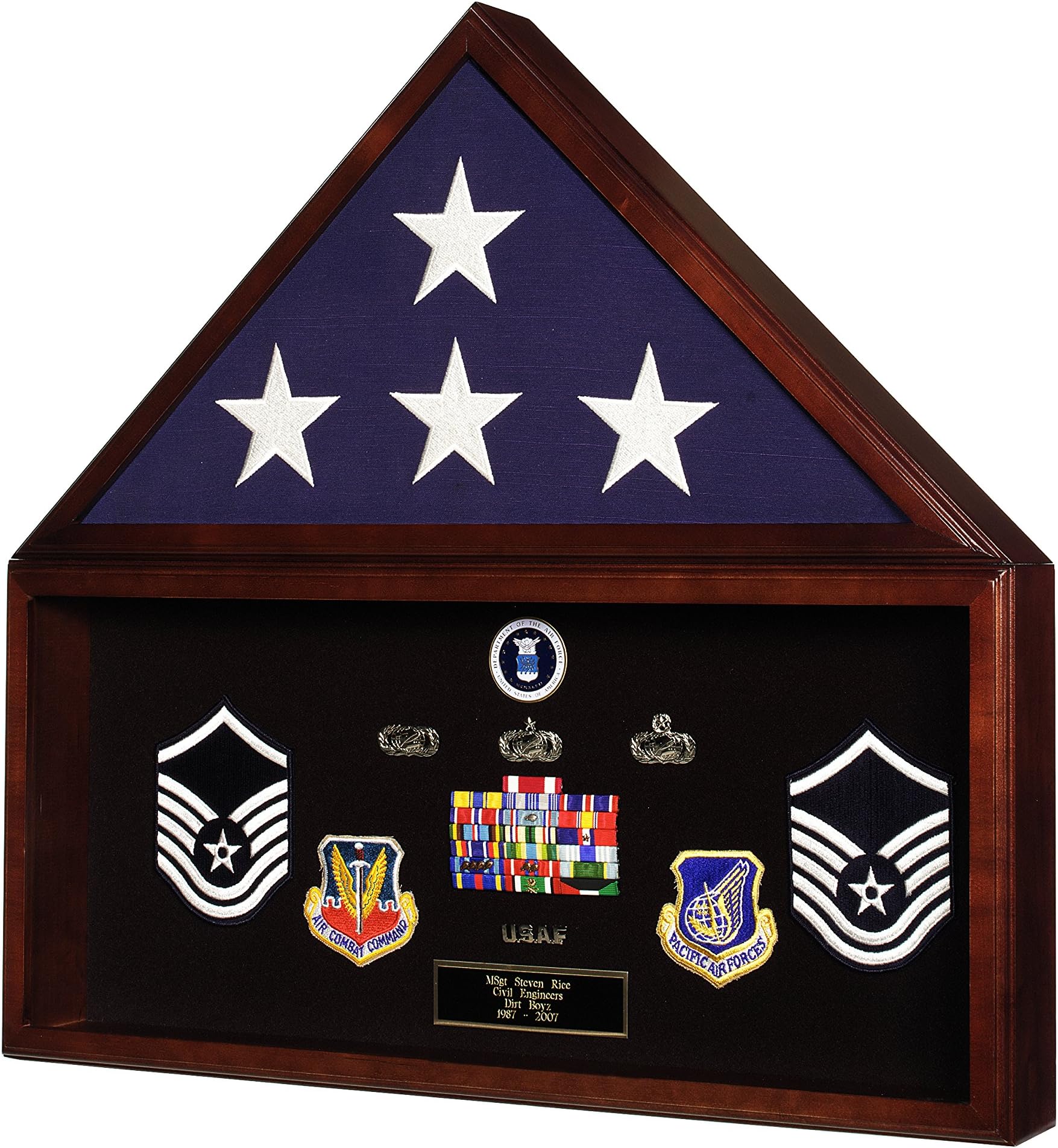 Military Retirement Shadow Box & Memorial American Flag Case Memorabilia Display Case Made In America.
