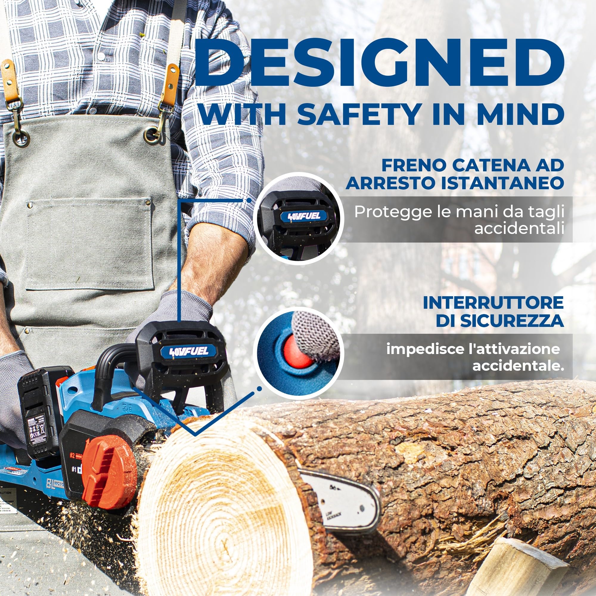 Dong Cheng motosega a batteria senza spazzole 40V (2×20) con guida Oregon, tensione senza attrezzi, taglio 38 cm, velocità catena 14 m/s per legno e giardinaggio