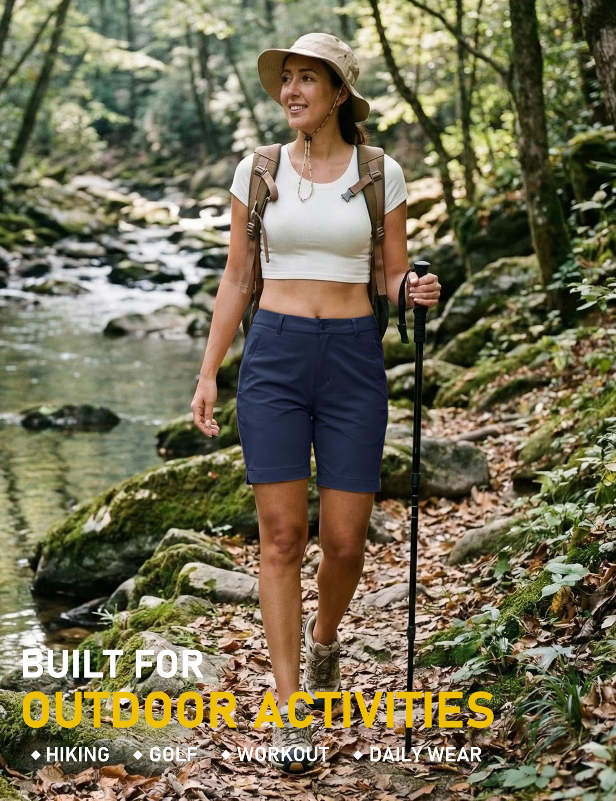 MoFiz Short Cargo Femme Golf Shorts de Randonnée Bermuda Résistant à l'eau UPF 50+ Léger Sèche-Rapide Shorts Safari Sport Court avec Poches pour l'été