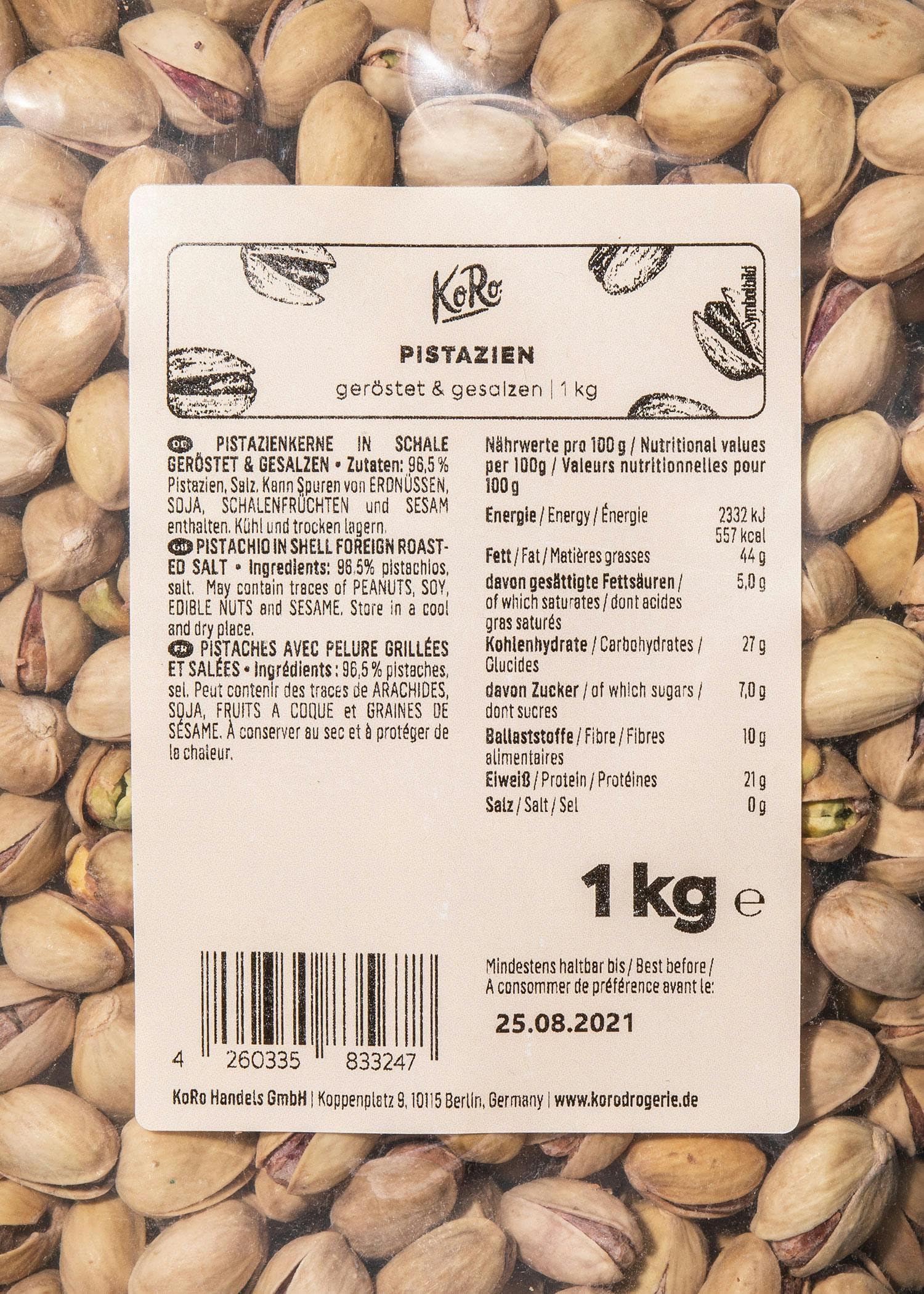 KoRo - Pistacchi tostati e salati 1 kg - come snack o per aperitivi - in maxi grande