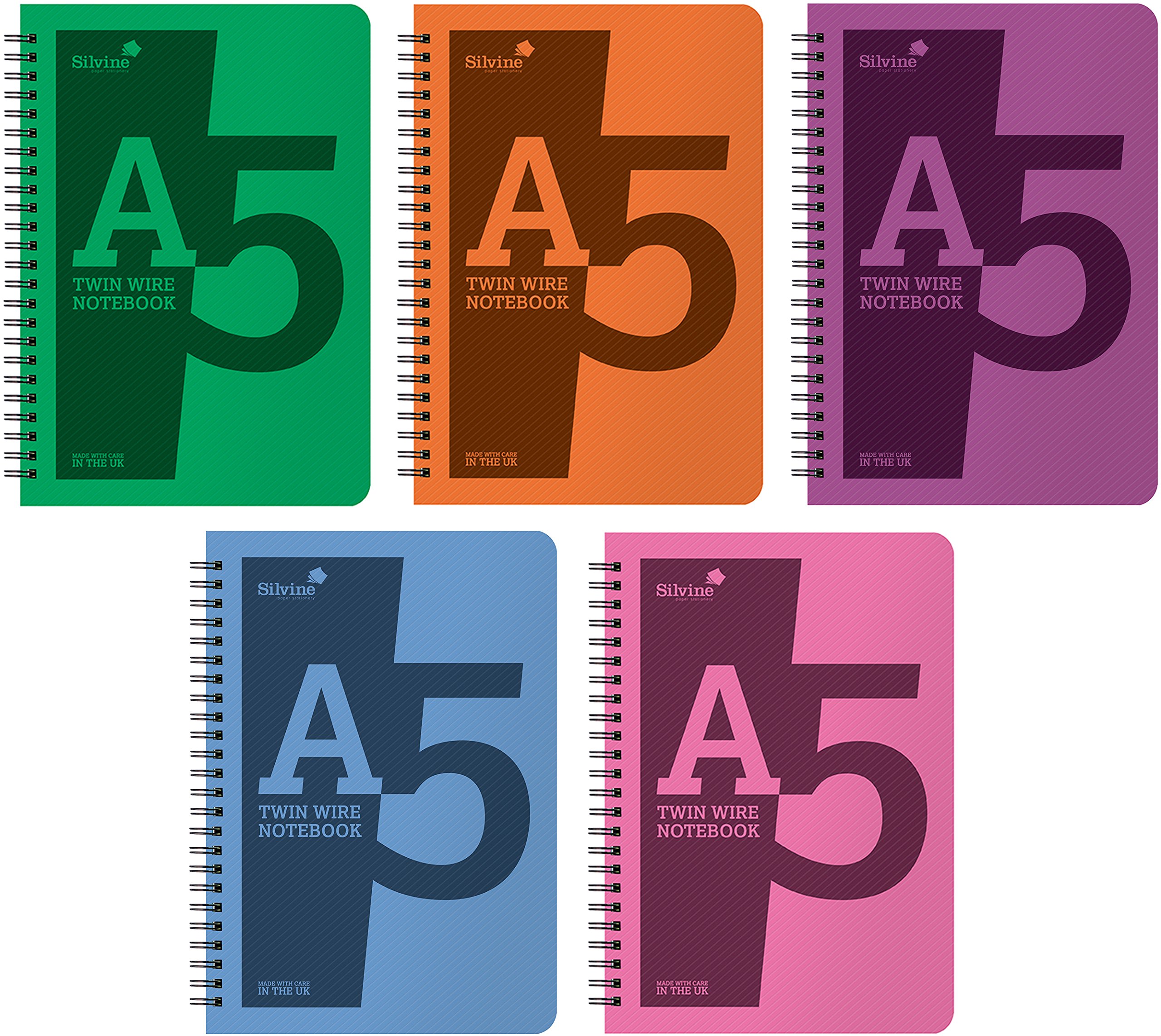 Silvine A5 Twin Wirebound Notebook 5.83"X8.27"-160 Pages, Assorted Cover Colors