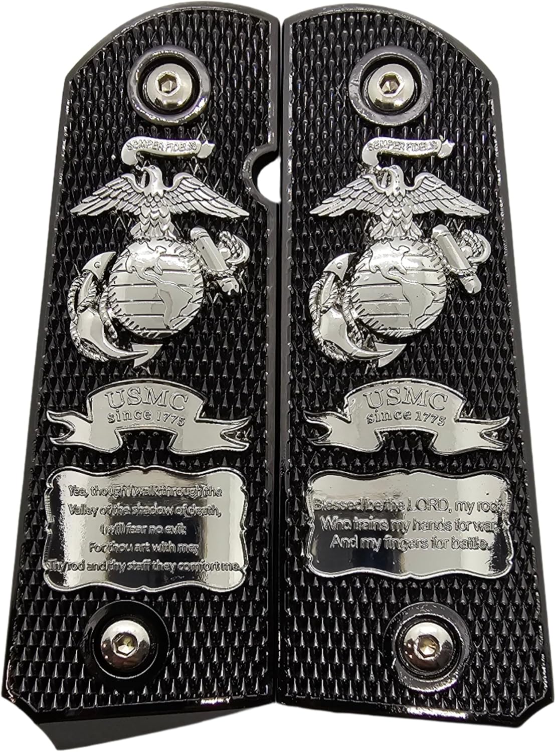 Custom Checkered Design 1911 Pistol Grips Full Size for Colt Rock Island Springfield Taurus & Clones, fits Standard Government Models, Ambi Safety Cut