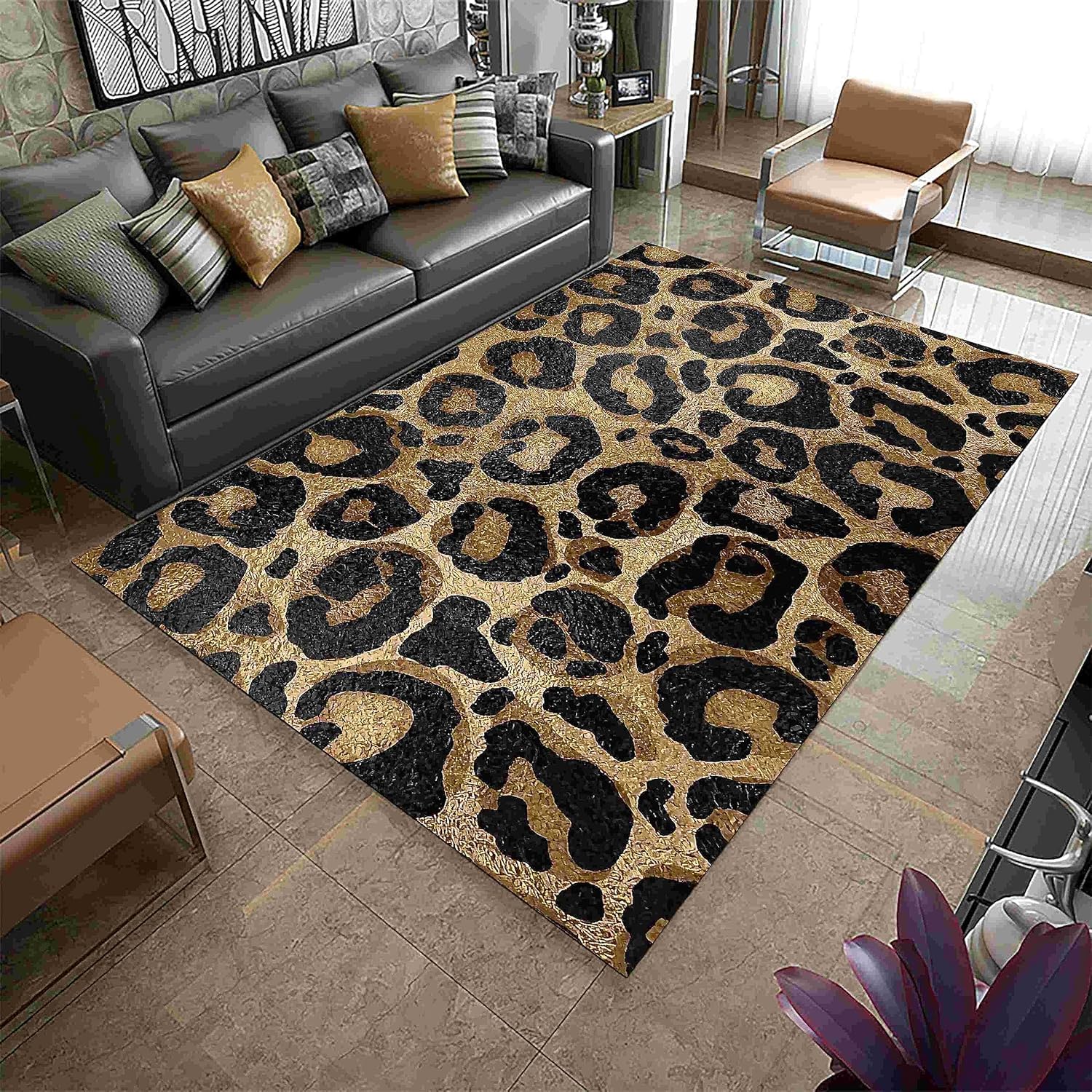 Tapis chambre enfant imprimé léopard 3D antidérapant