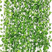 CQURE 12 Pack 84Ft UV Resistant Artificial Ivy Garland Fake Vines Greenery Leaves for Bedroom Party Garden Home Wall Decor