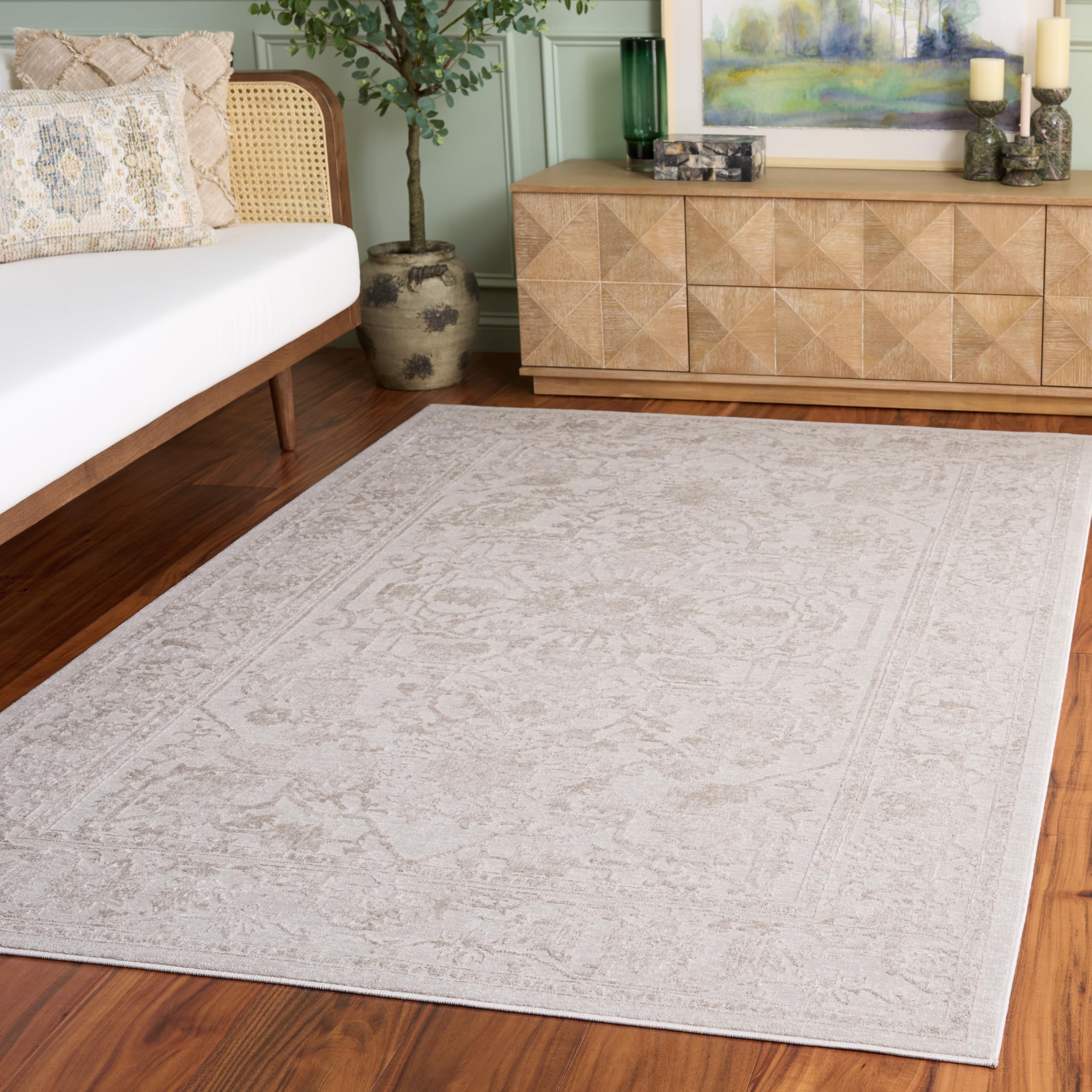 SAFAVIEH Area Rug 6x9 - Reflection Collection - Cream & Ivory, Non-Shedding & Easy Cleaning, Ideal for Living Room, Bedroom (RFT665D)