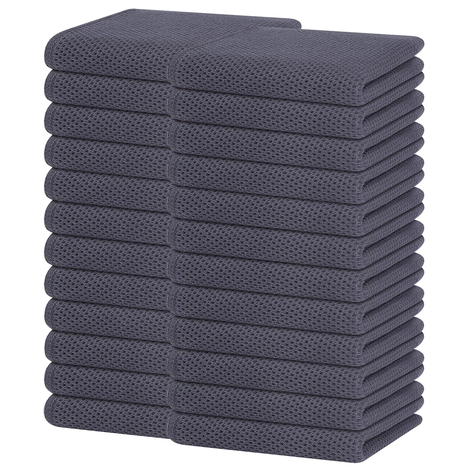 Homaxy 100% Cotton Waffle Weave Kitchen Dish Towels 24-Pack, Dark Grey