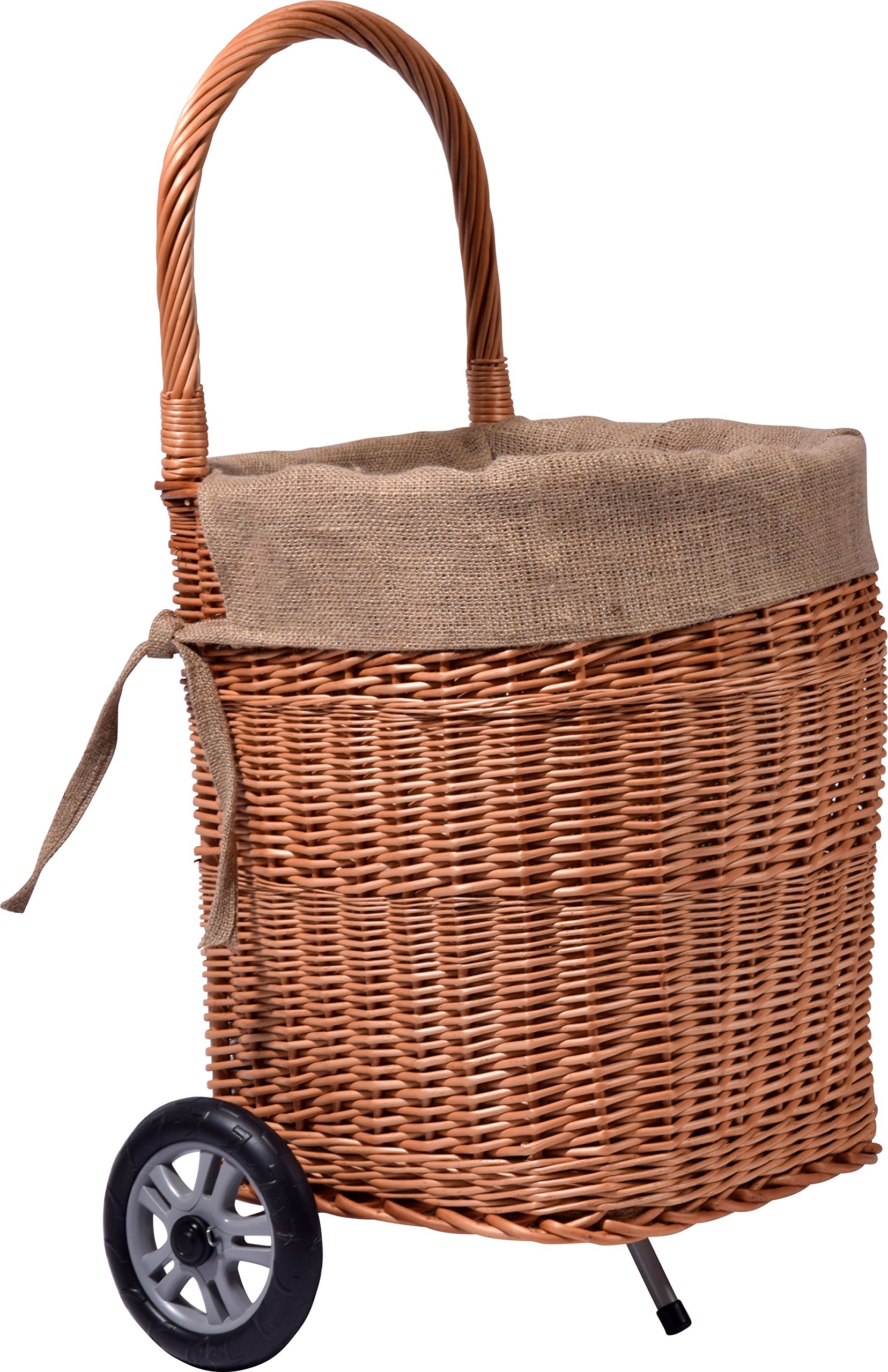 dobar Pratico Carrello portalegna in Vimini semigreggio con Robusta plastica Ruote, Camino Cestino di Legno, Marrone, 44 x 40 x 93 cm