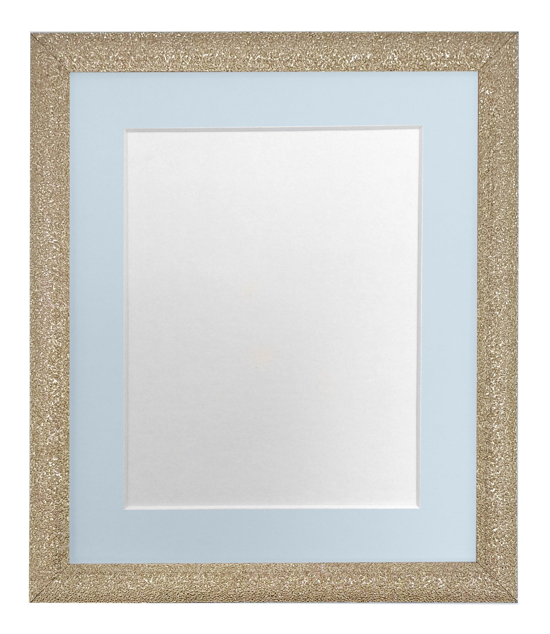 FRAMES BY POSTGlitz Gold Picture Photo Frame with Blue Mount 10 x 10 Image Size 8 x 8 Inch Plastic Glass